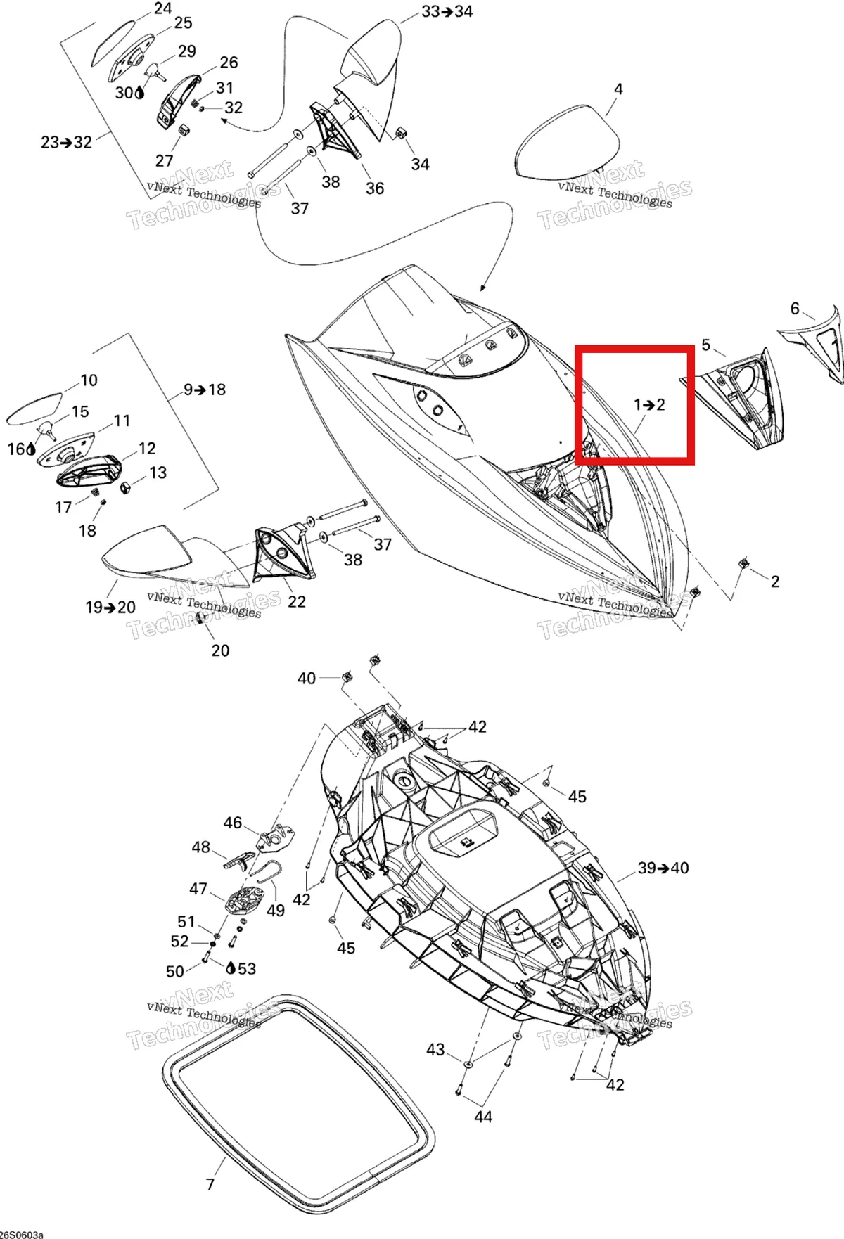 Деталь 269501452 на схеме узла 2006 Sea-Doo GTX 4-TEC SC Front Storage Compartment 1