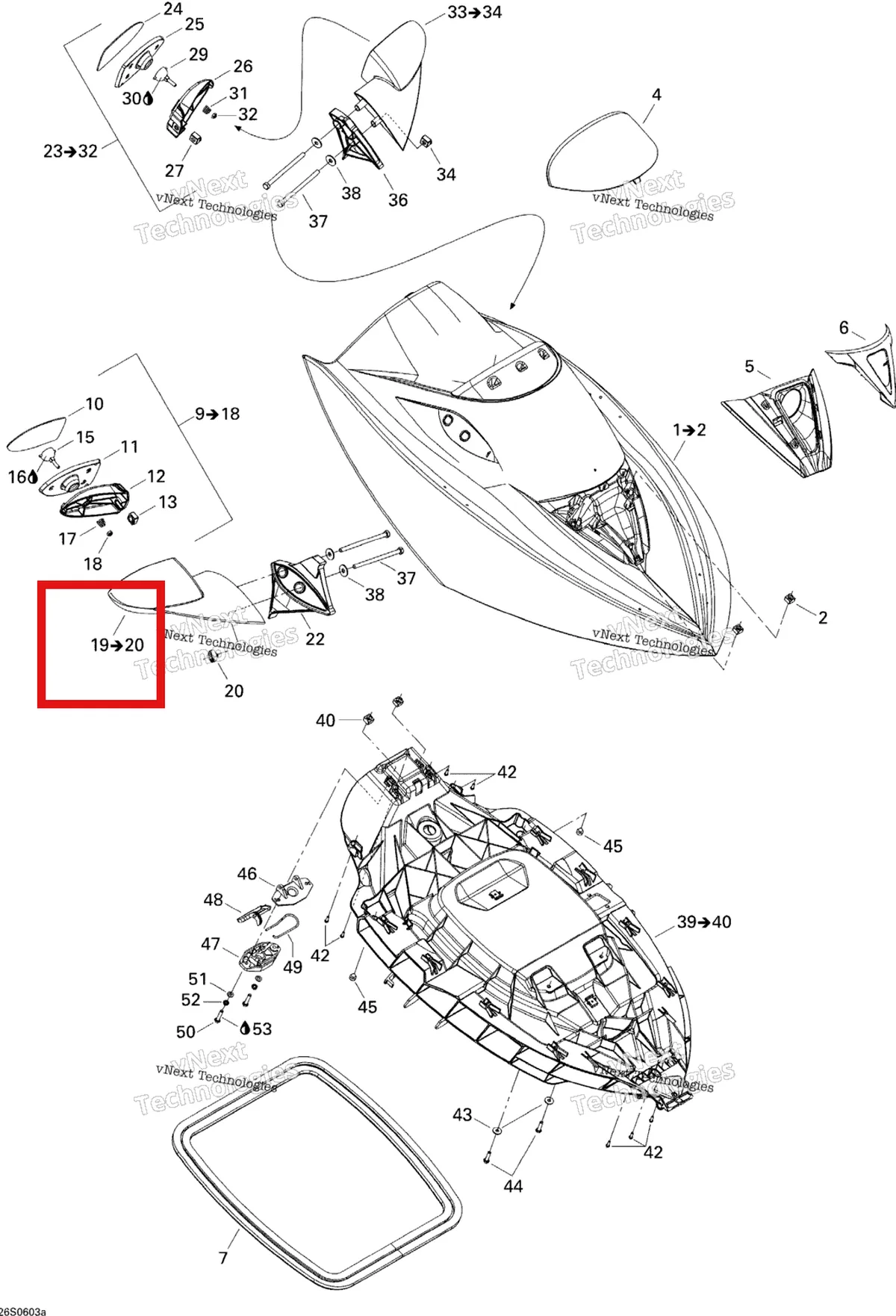 Деталь 269501455 на схеме узла 2006 Sea-Doo GTX 4-TEC SC Front Storage Compartment 1
