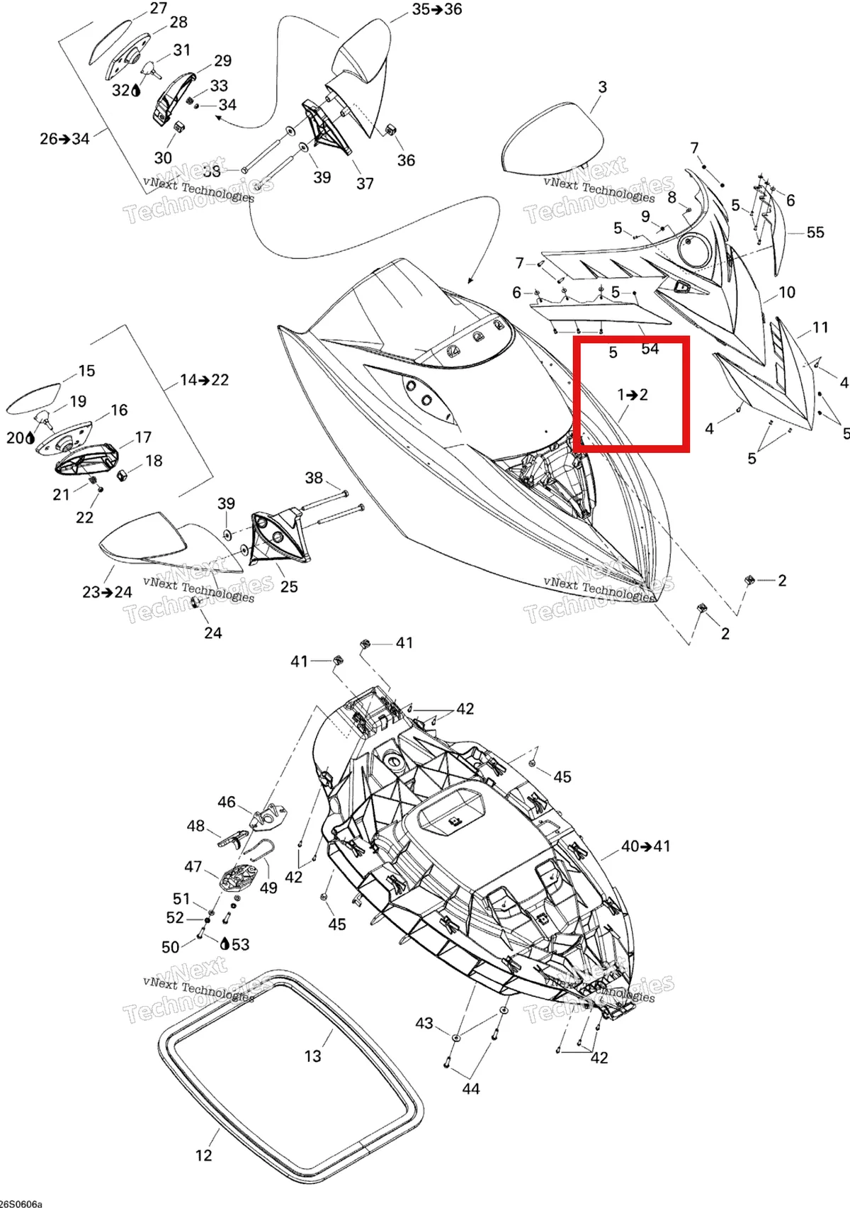 Деталь 269501460 на схеме узла 2006 Sea-Doo RXT Front Storage Compartment 1