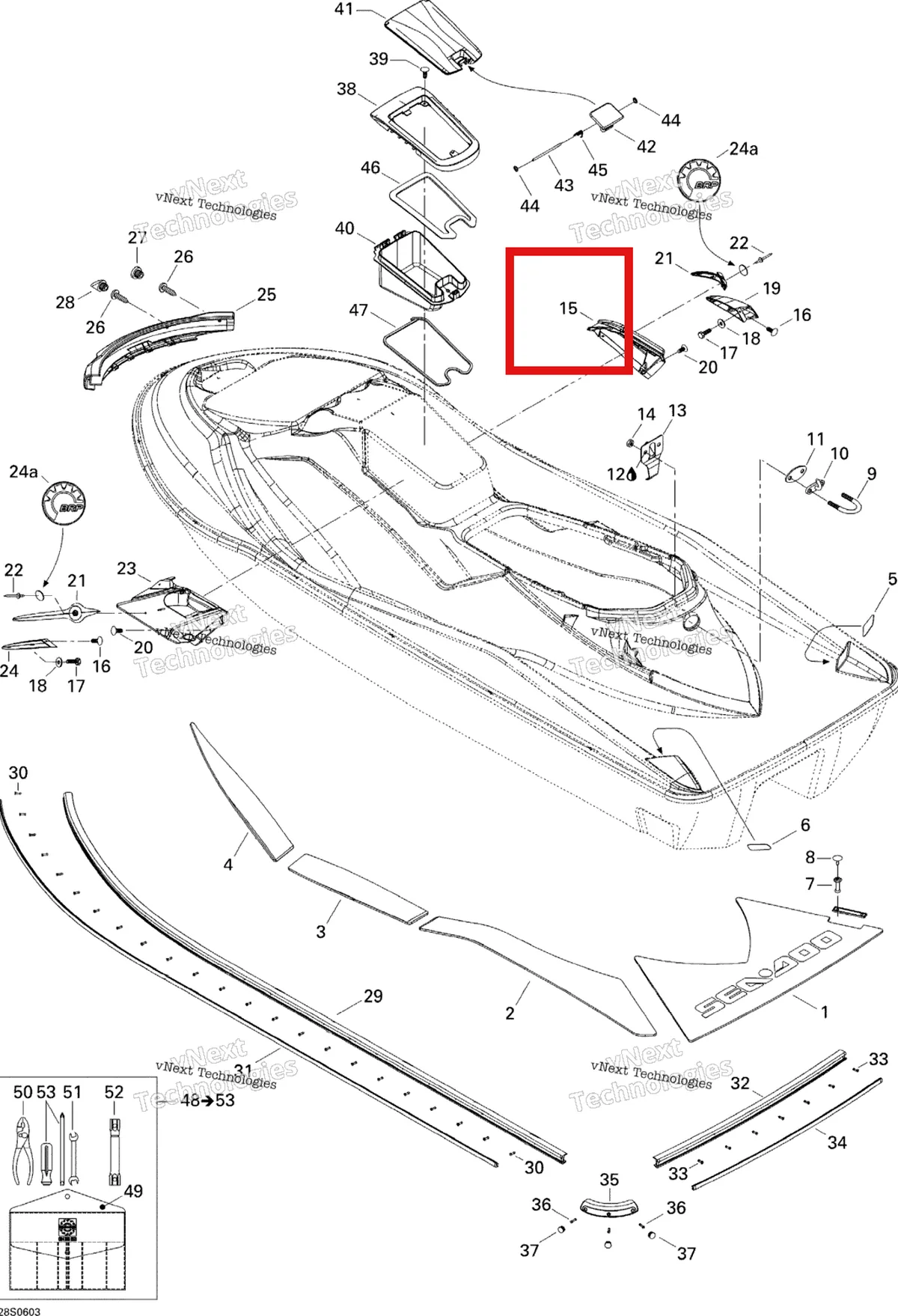 Деталь 269501463 на схеме узла 2006 Sea-Doo GTX 4-TEC SC Body, Rear View