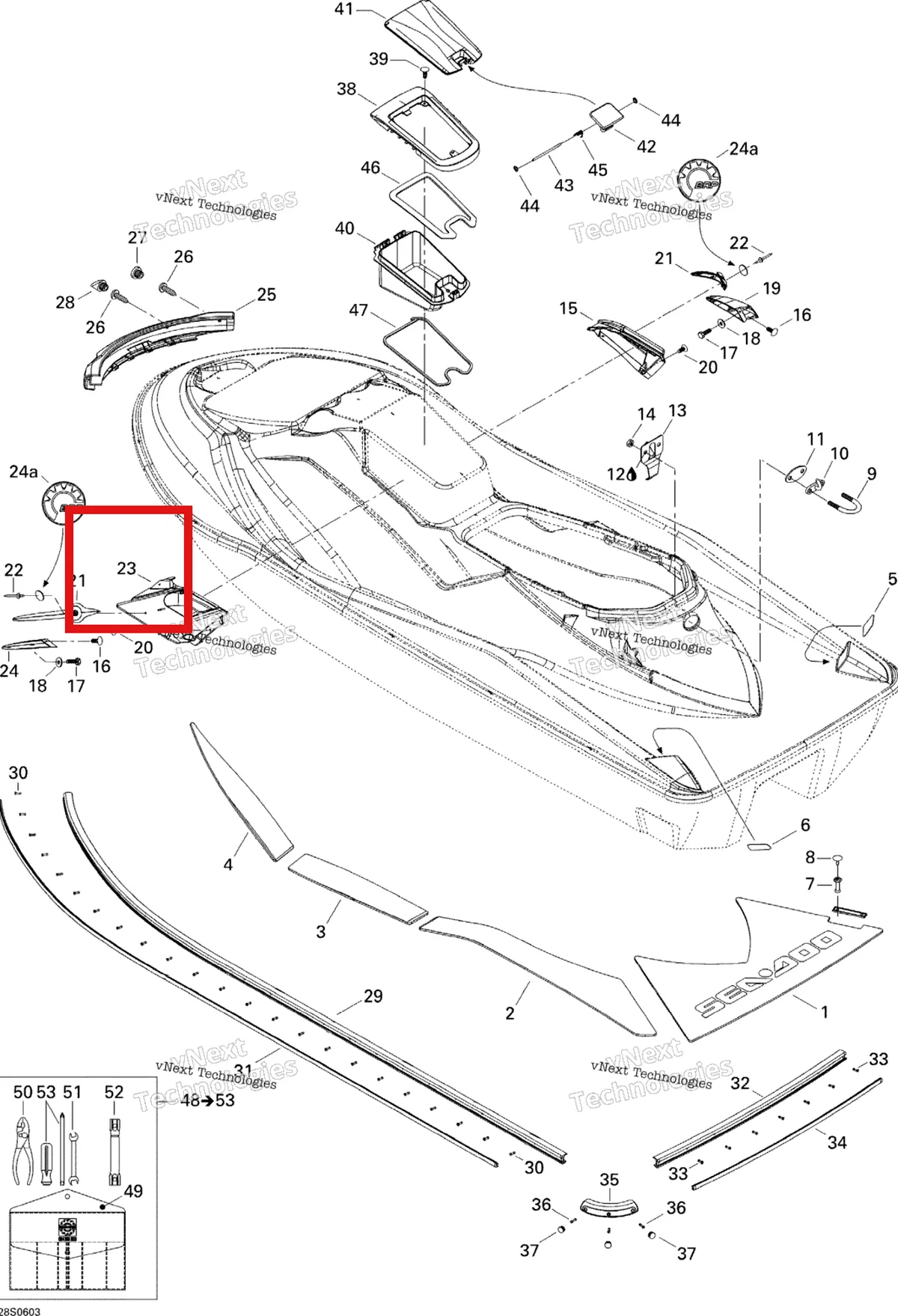 Деталь 269501464 на схеме узла 2006 Sea-Doo GTX 4-TEC SC Body, Rear View