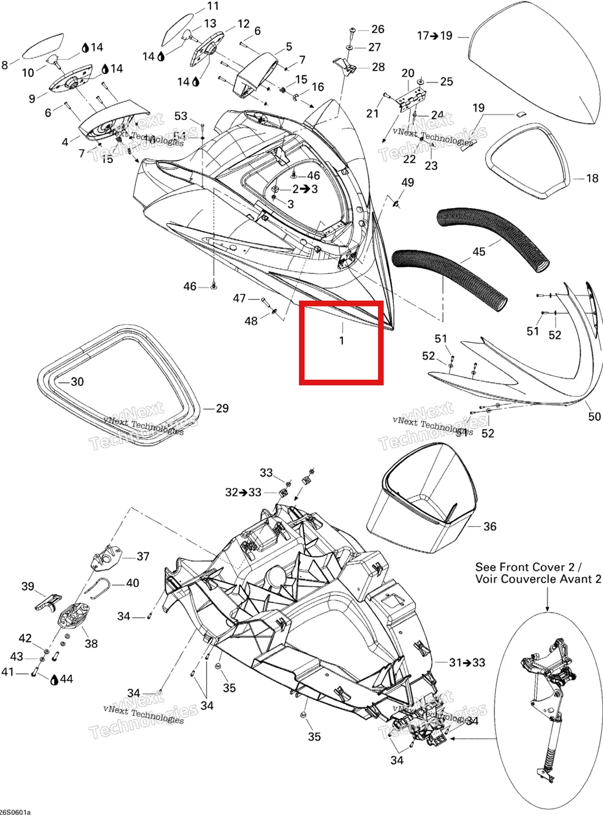 Деталь 269501474 на схеме узла 2006 Sea-Doo RXP Front Cover 1