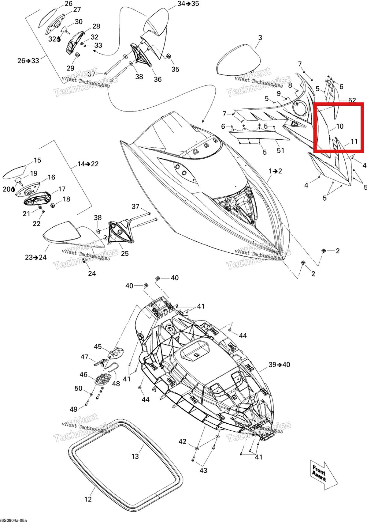 Деталь 269501519 на схеме узла 2009 Sea-Doo RXT 215 Front Storage Compartment 1