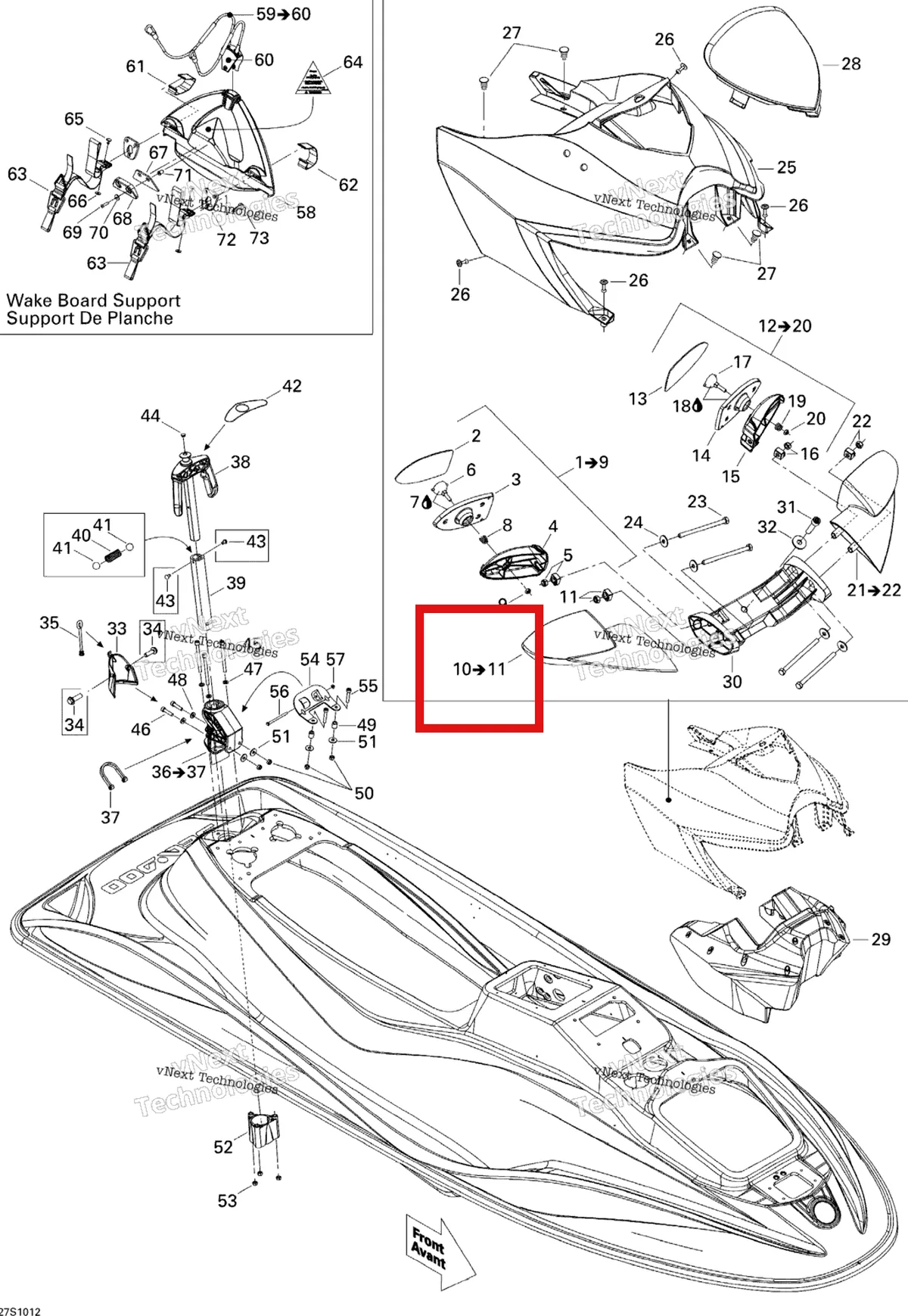 Деталь 269501522 на схеме узла 2010 Sea-Doo Wake 155 Body, Front View