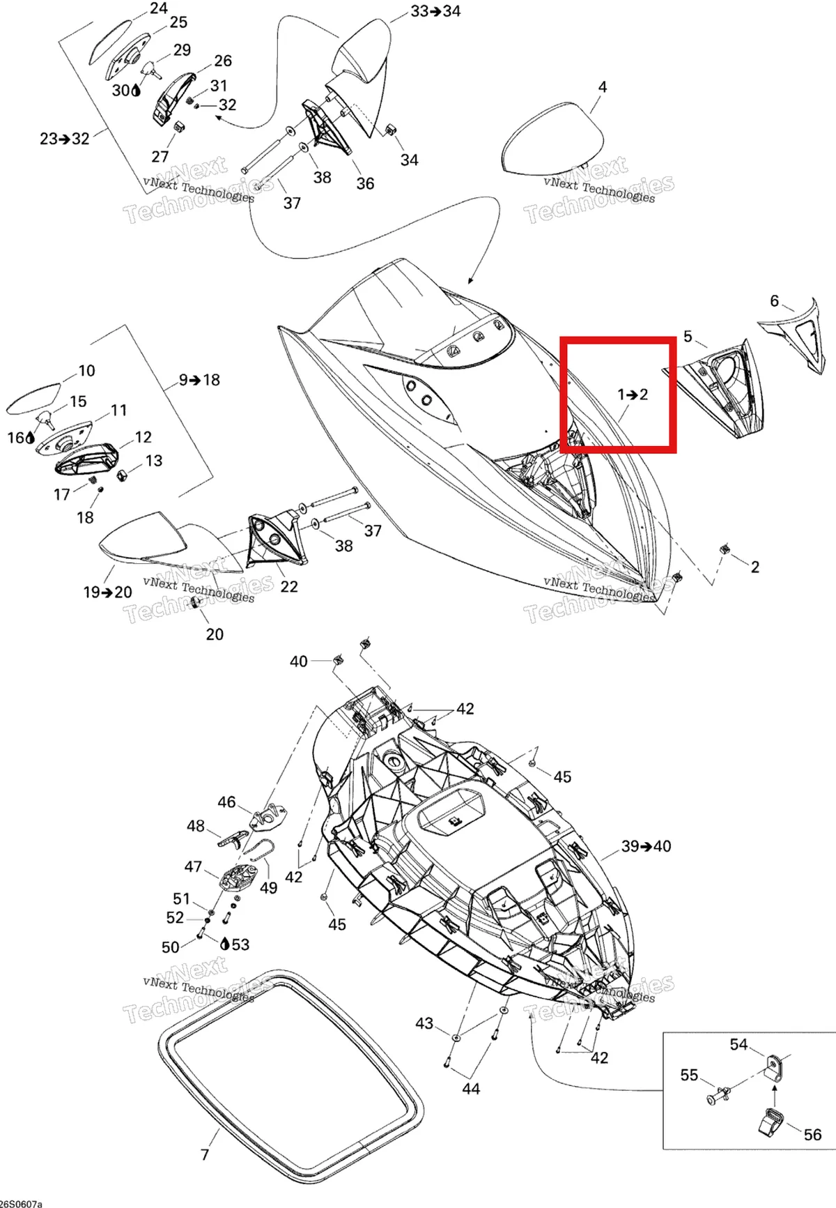 Деталь 269501525 на схеме узла 2006 Sea-Doo GTX 4-TEC LTD Front Storage Compartment 1