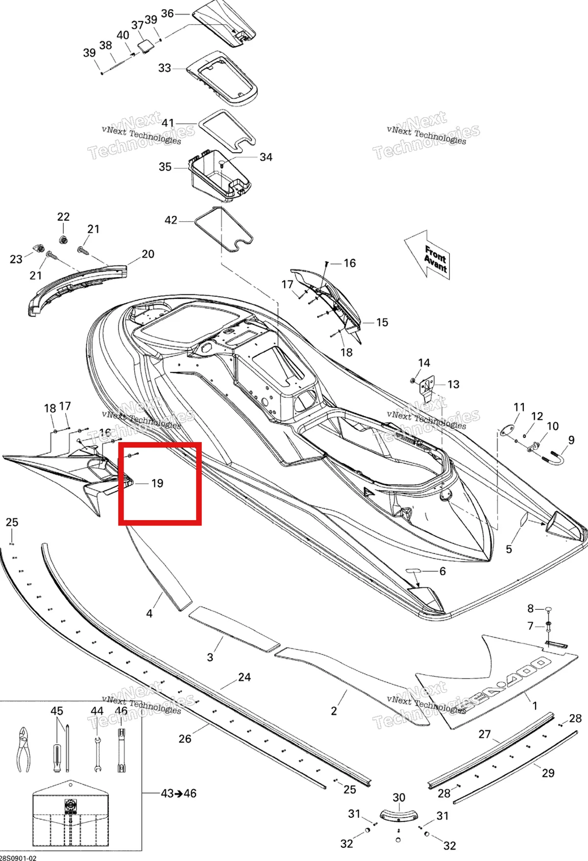 Деталь 269501529 на схеме узла 2009 Sea-Doo GTX 155 Body, Rear View