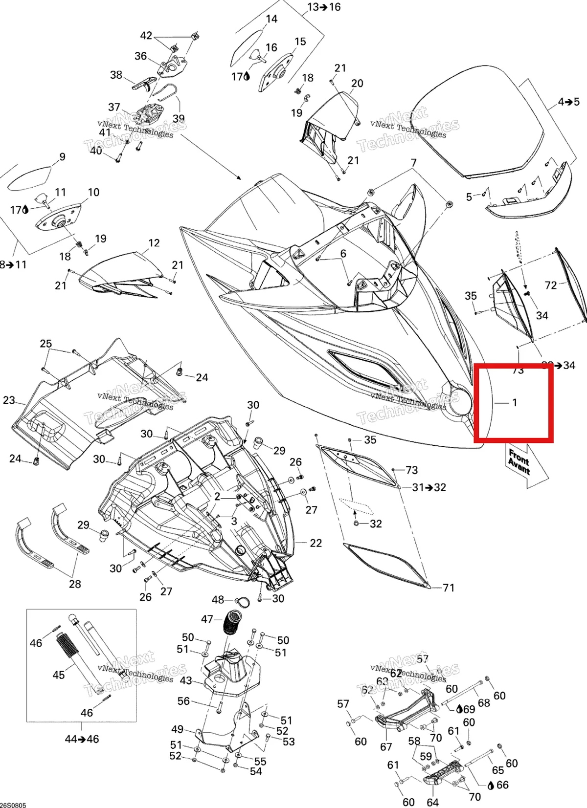Деталь 269501534 на схеме узла 2008 Sea-Doo GTX Limited 215 Front Storage Compartment