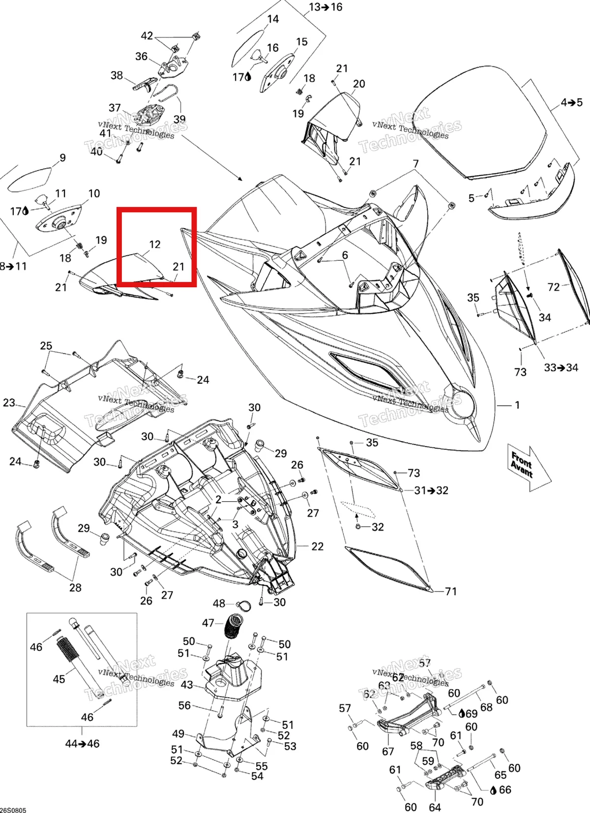 Деталь 269501535 на схеме узла 2008 Sea-Doo GTX Limited 215 Front Storage Compartment