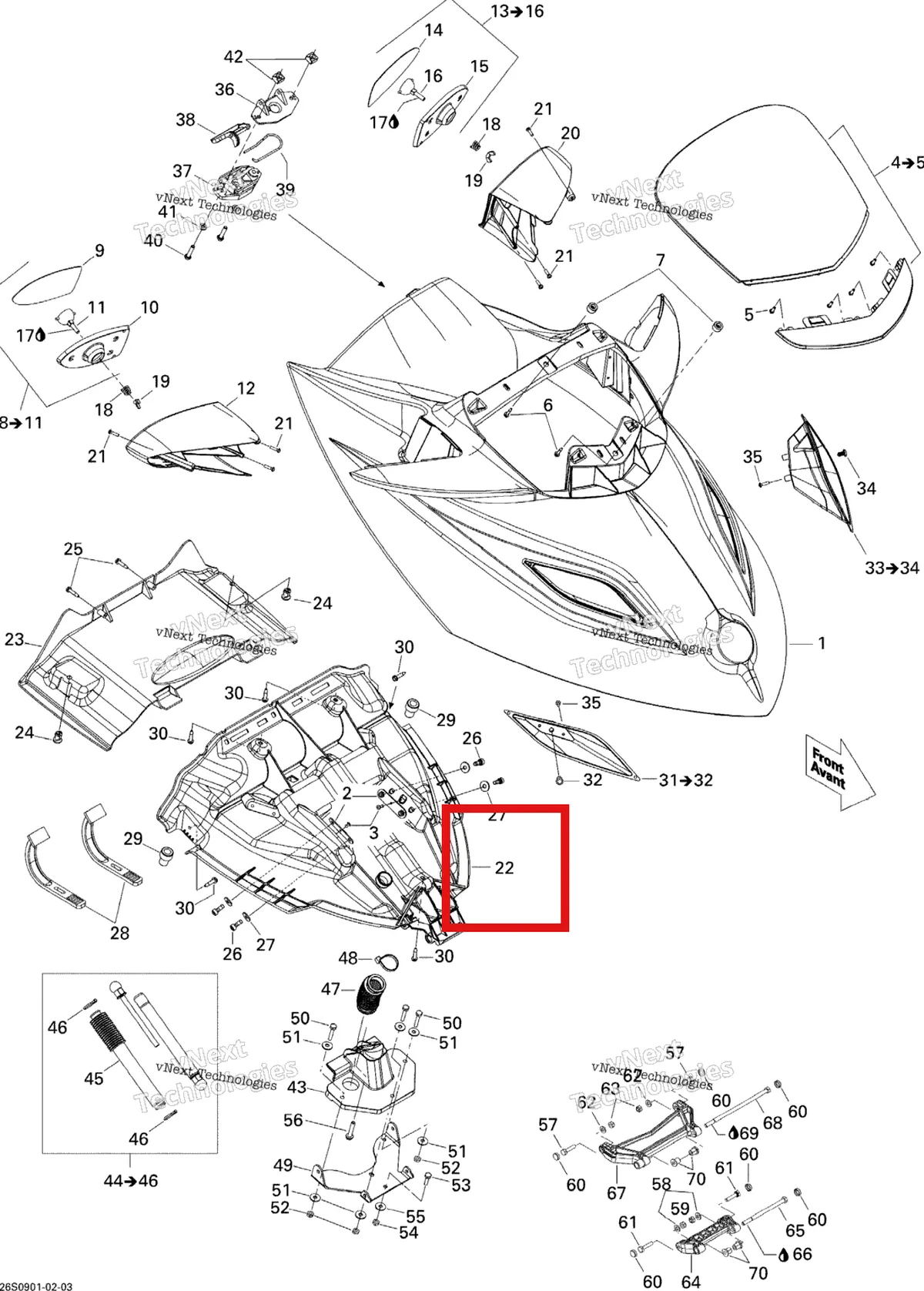 Деталь 269501552 на схеме узла 2009 Sea-Doo Wake PRO 215 Front Cover
