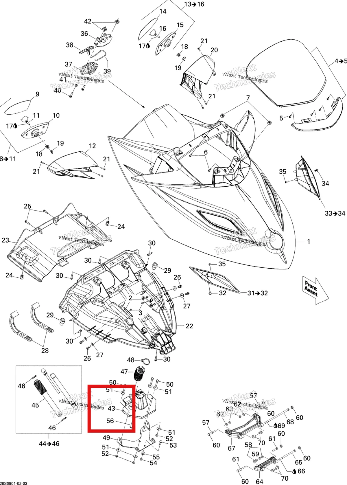 Деталь 269501553 на схеме узла 2009 Sea-Doo Wake PRO 215 Front Cover
