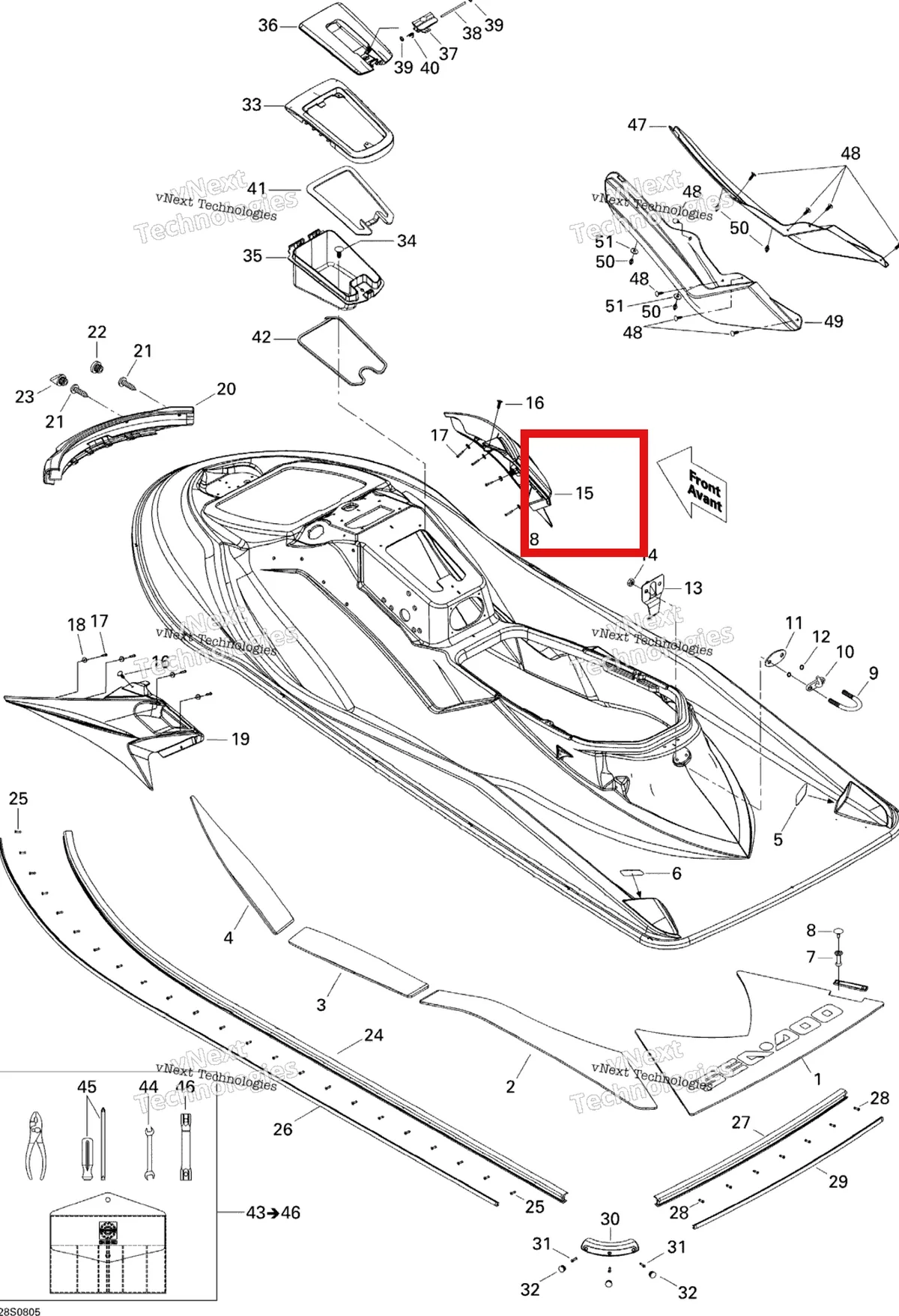 Деталь 269501570 на схеме узла 2008 Sea-Doo GTX Limited 215 Body, Rear View