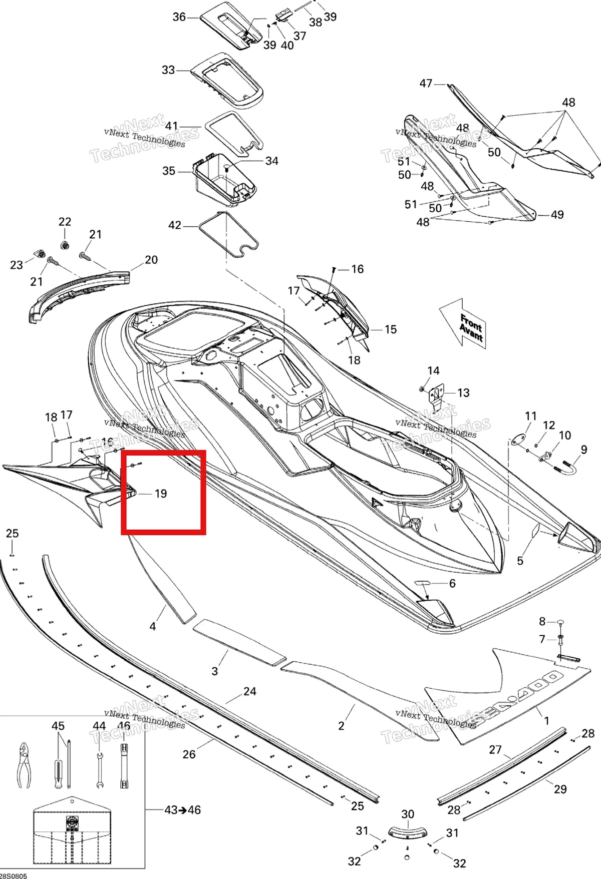 Деталь 269501571 на схеме узла 2008 Sea-Doo GTX Limited 215 Body, Rear View
