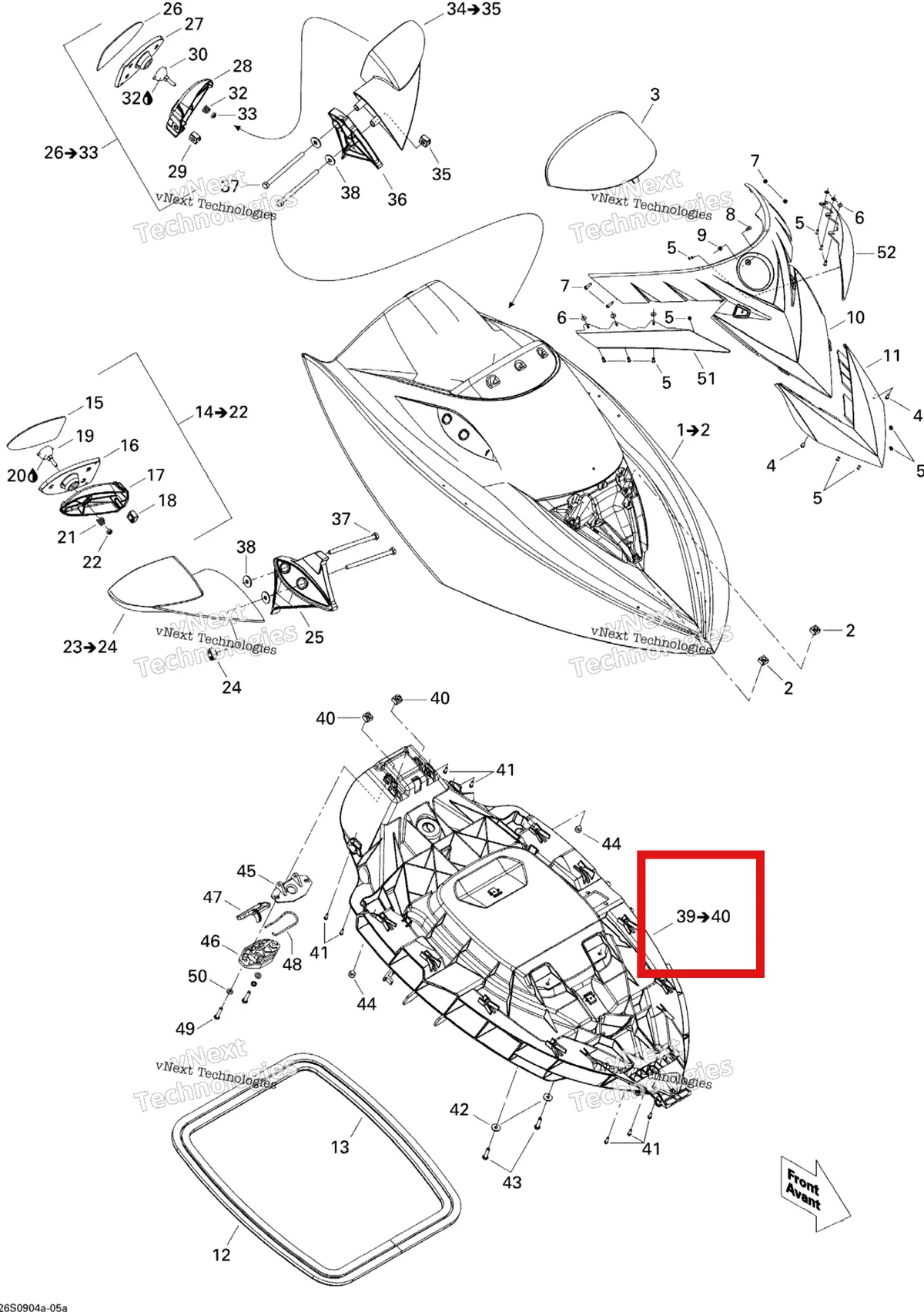 Деталь 269501575 на схеме узла 2009 Sea-Doo RXT 215 Front Storage Compartment 1