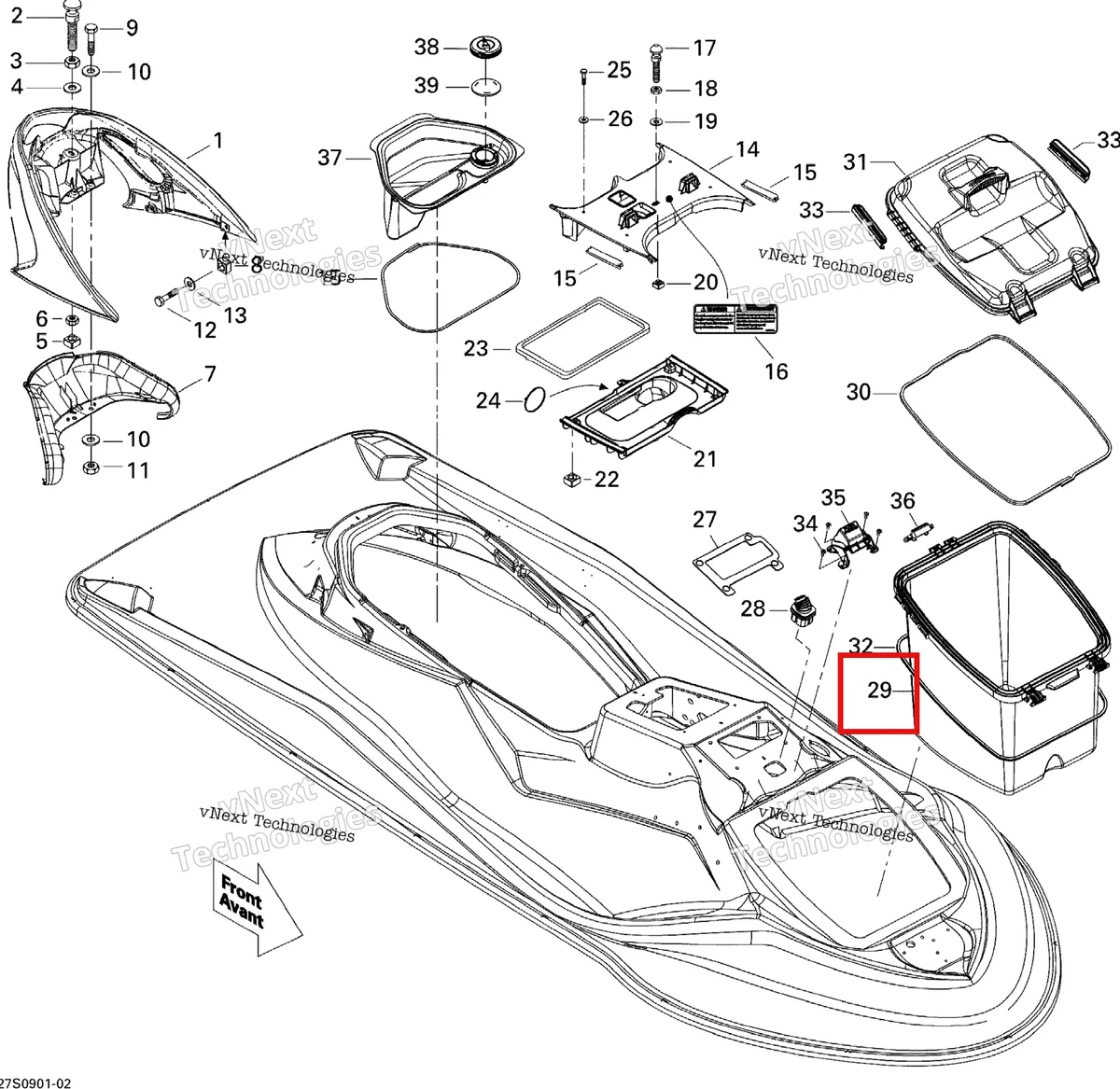 Деталь 269501583 на схеме узла 2009 Sea-Doo GTX 155 Body, Front View