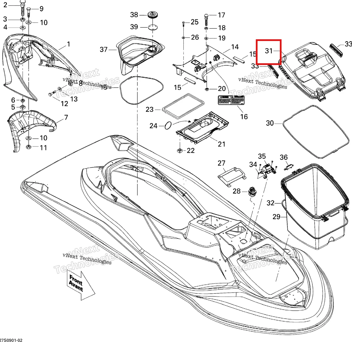 Деталь 269501585 на схеме узла 2009 Sea-Doo GTX 155 Body, Front View