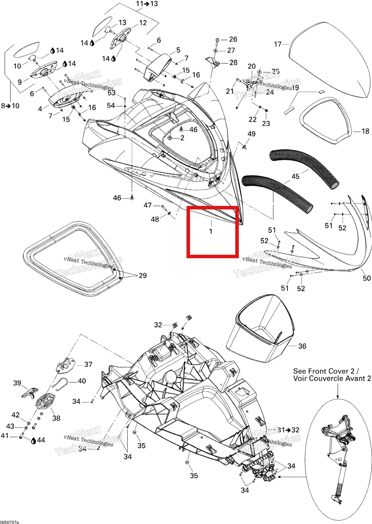 Деталь 269501589 на схеме узла 2007 Sea-Doo RXP 1503 BVIC Front Cover 1