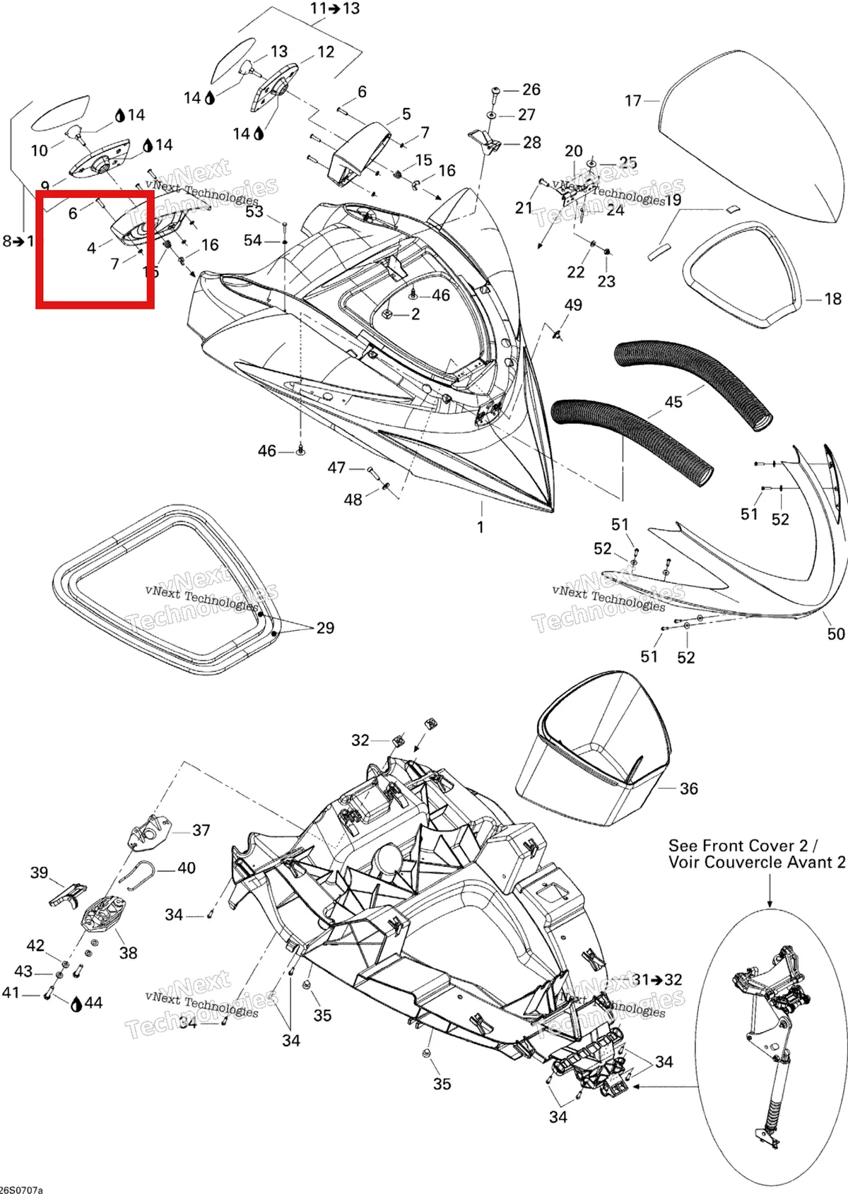 Деталь 269501590 на схеме узла 2007 Sea-Doo RXP 1503 BVIC Front Cover 1