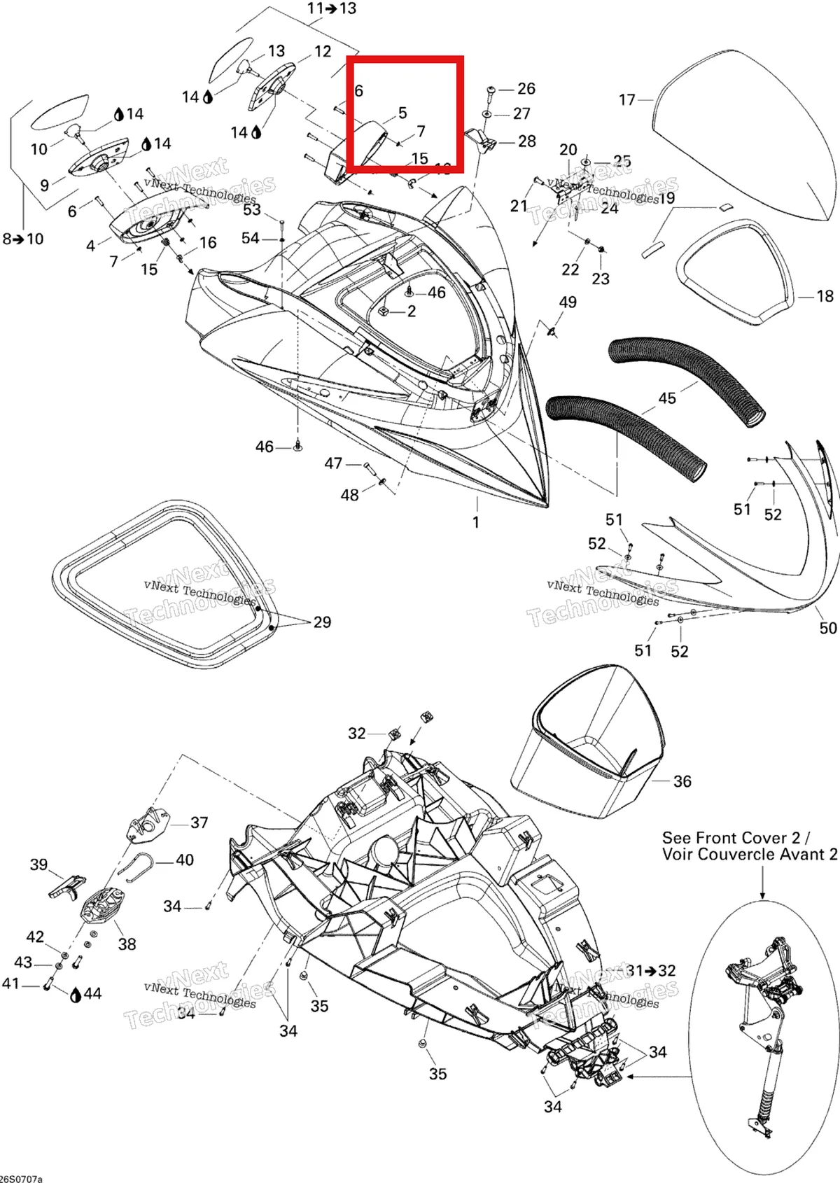 Деталь 269501591 на схеме узла 2007 Sea-Doo RXP 1503 BVIC Front Cover 1