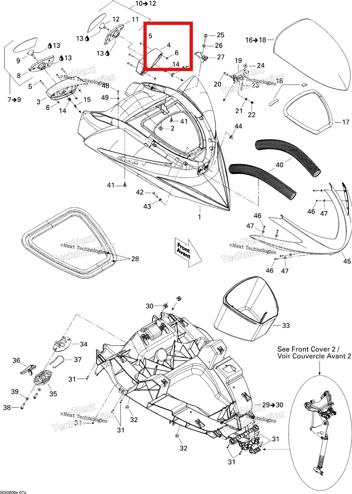 Деталь 269501594 на схеме узла 2009 Sea-Doo RXP 215 Front Storage Compartment 1