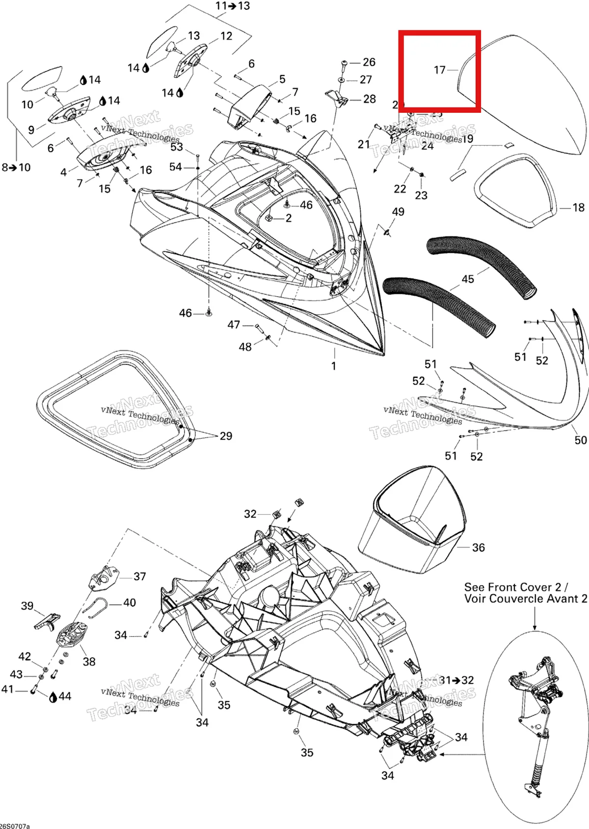 Деталь 269501596 на схеме узла 2007 Sea-Doo RXP 1503 BVIC Front Cover 1