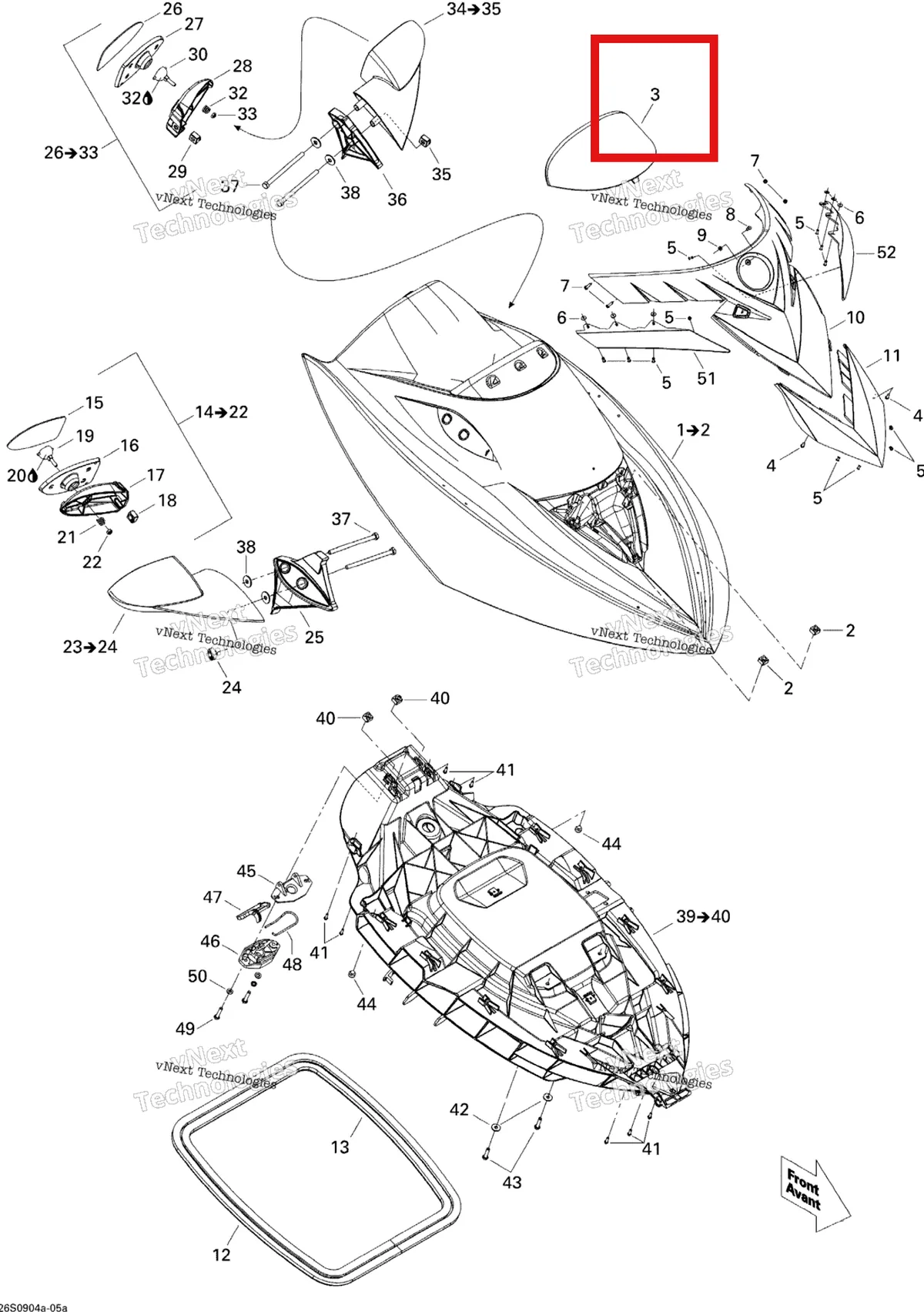 Деталь 269501599 на схеме узла 2009 Sea-Doo RXT 215 Front Storage Compartment 1