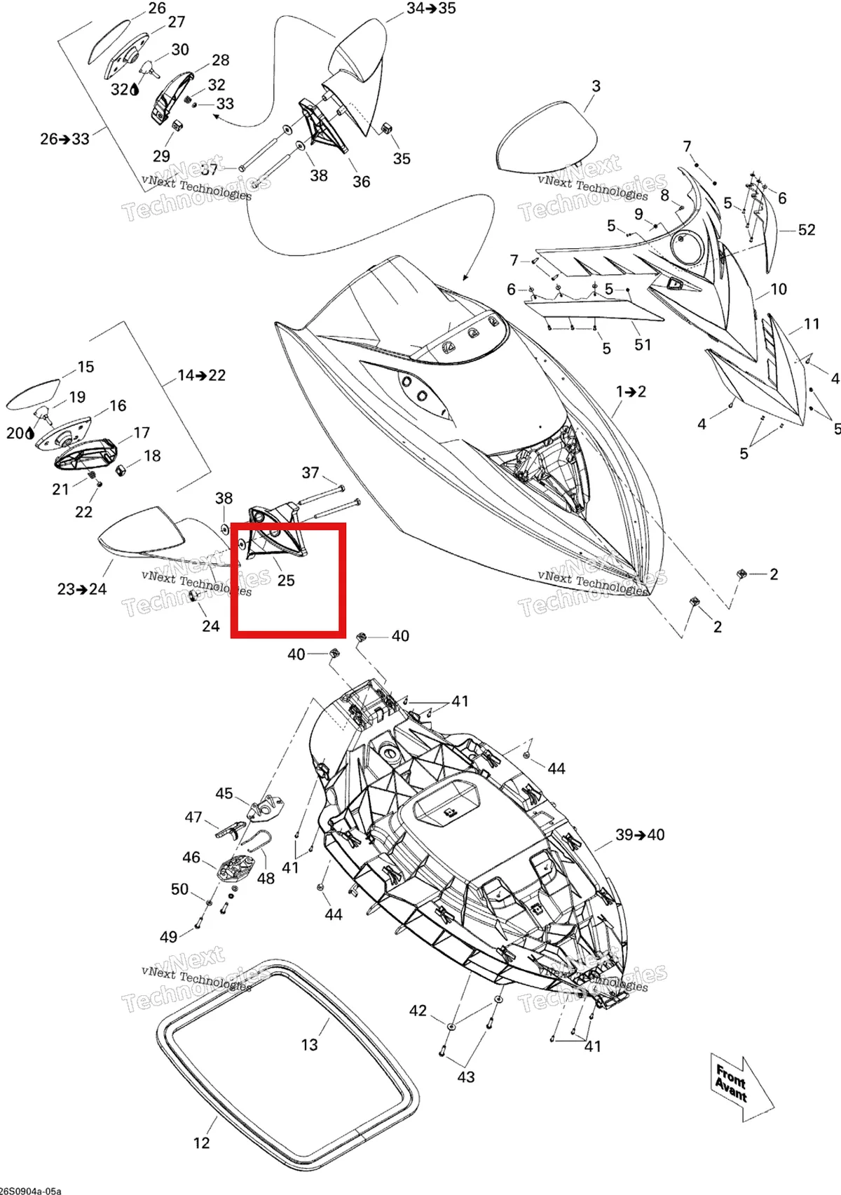 Деталь 269501600 на схеме узла 2009 Sea-Doo RXT 215 Front Storage Compartment 1