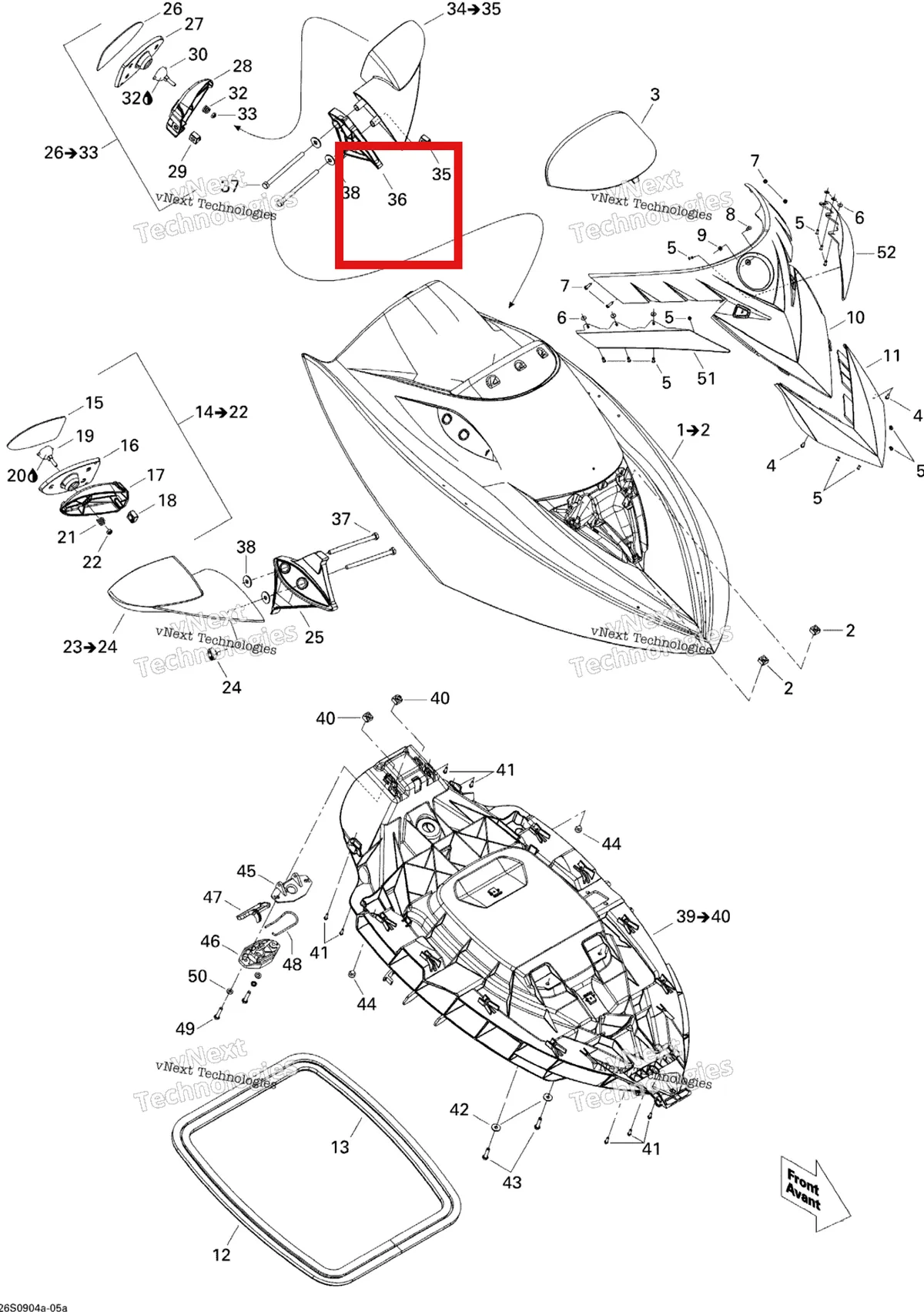Деталь 269501601 на схеме узла 2009 Sea-Doo RXT 215 Front Storage Compartment 1