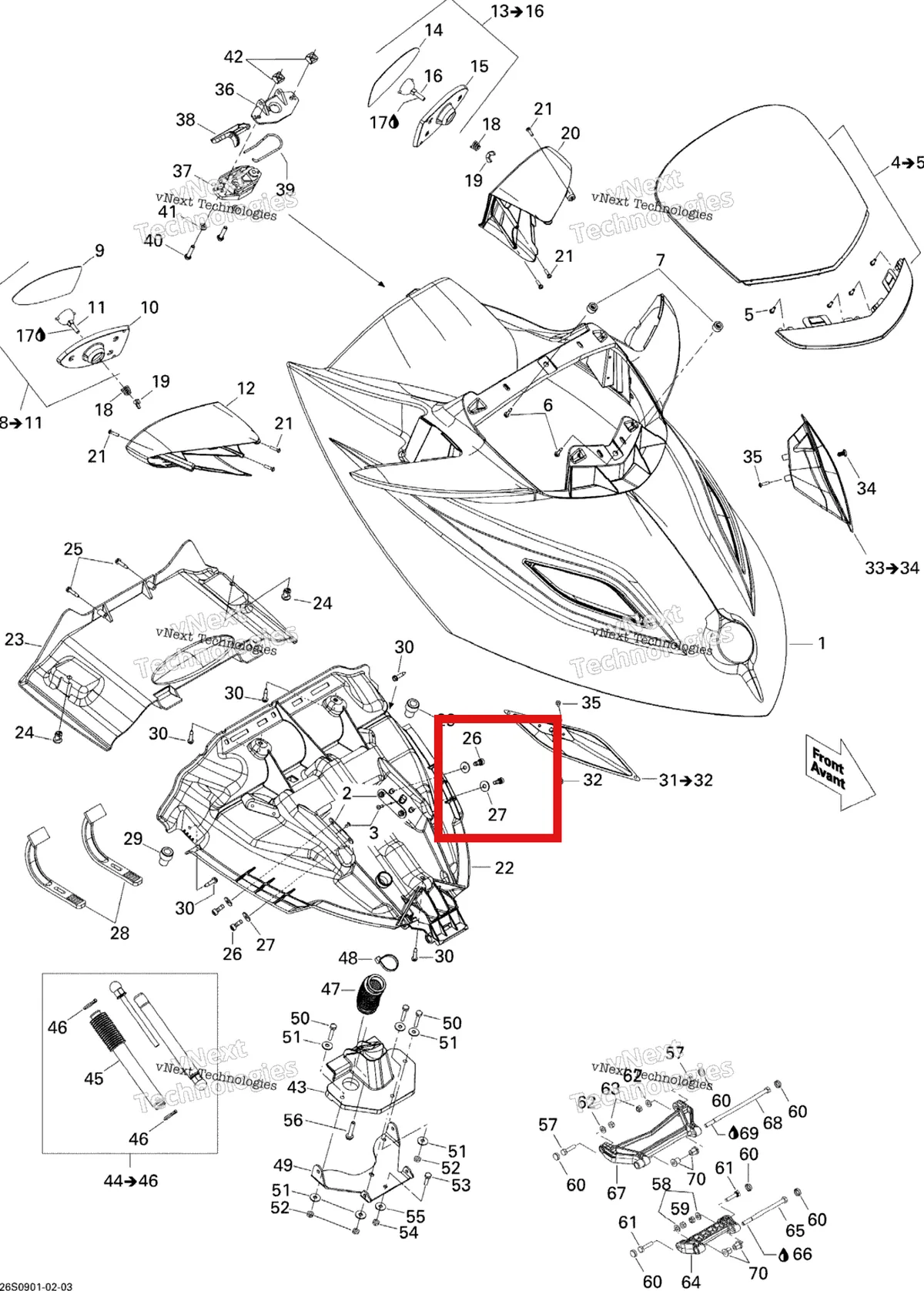 Деталь 269501607 на схеме узла 2009 Sea-Doo GTX 155 Front Cover