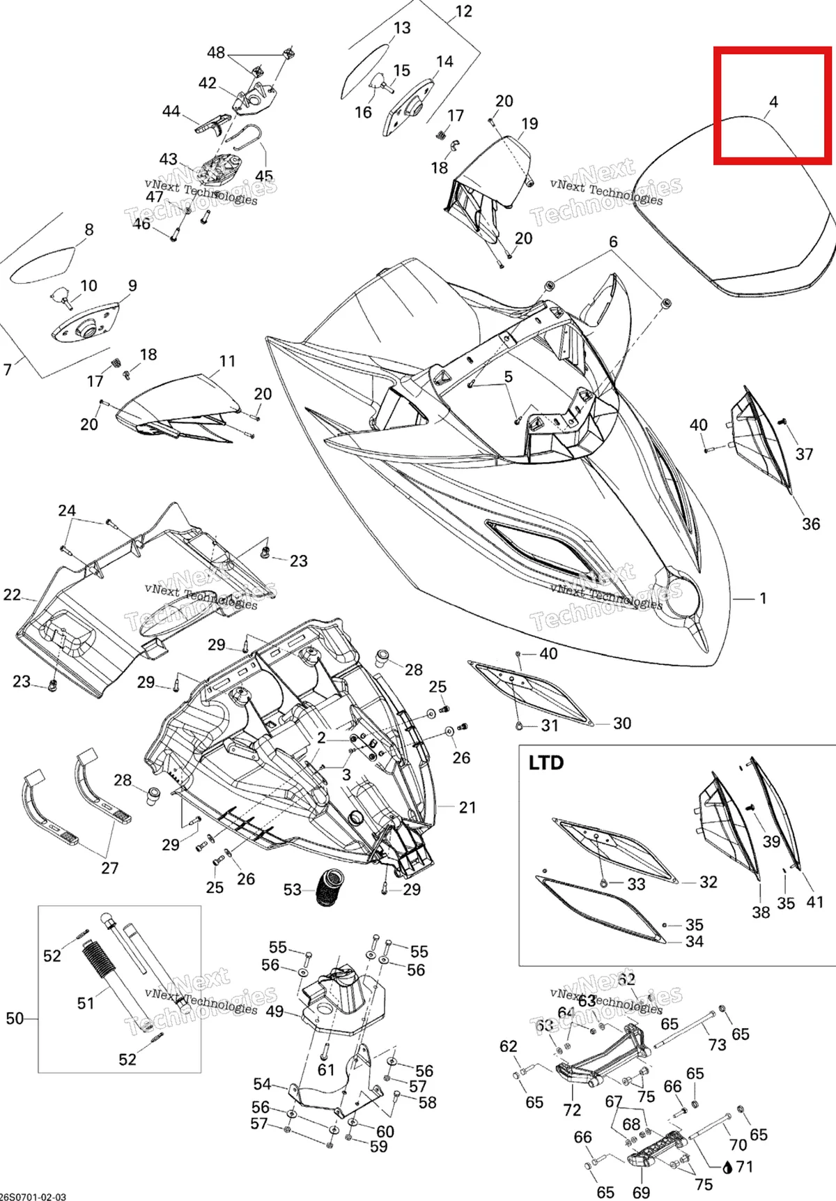 Деталь 269501612 на схеме узла 2007 Sea-Doo GTX Wake Front Storage Compartment