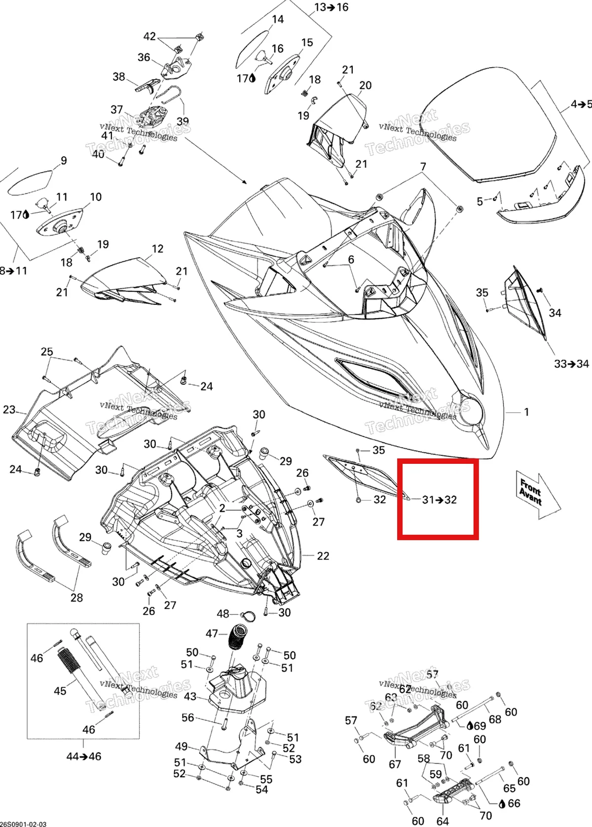 Деталь 269501614 на схеме узла 2009 Sea-Doo Wake PRO 215 Front Cover