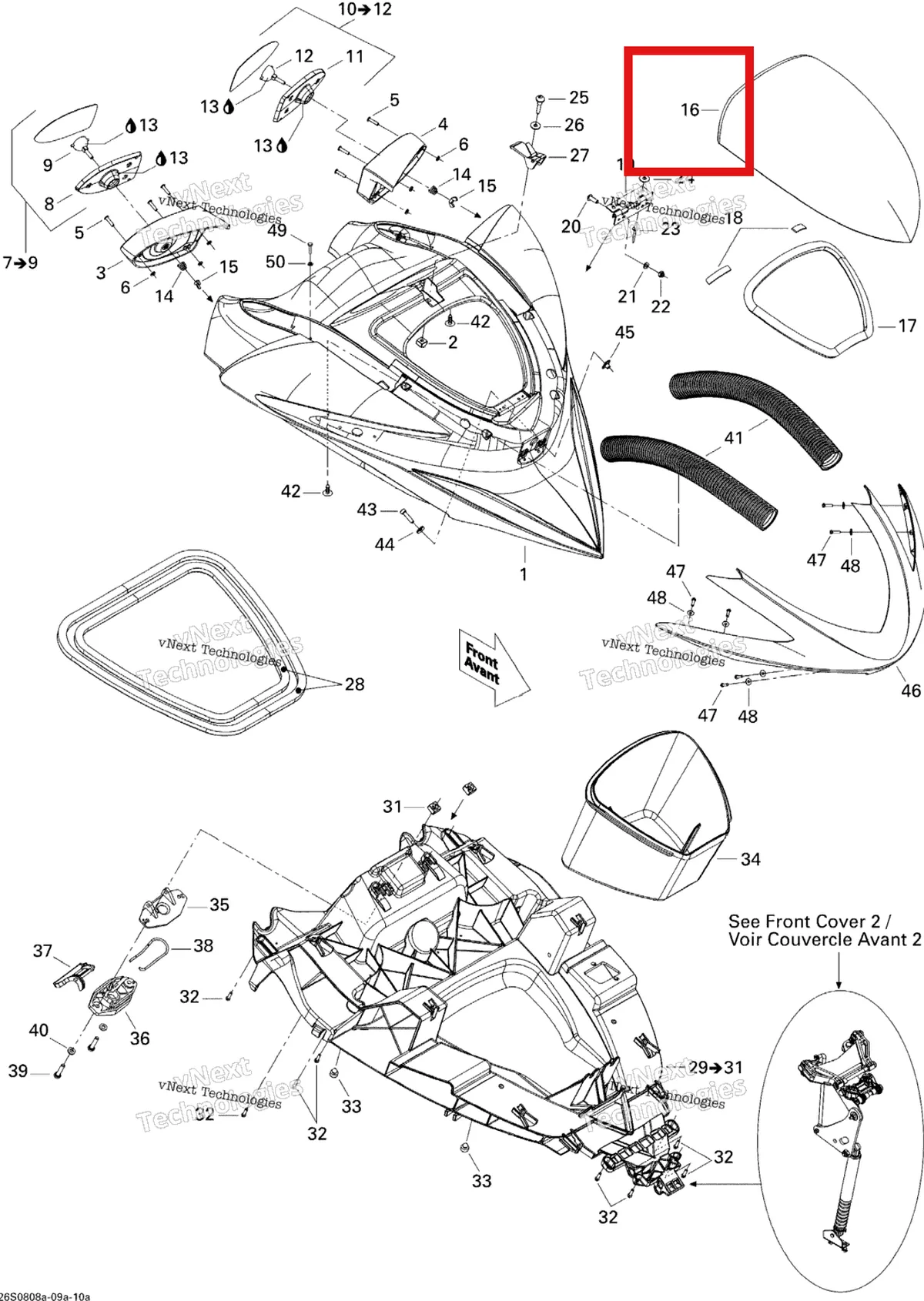 Деталь 269501629 на схеме узла 2008 Sea-Doo RXP 215 Front Storage Compartment 1