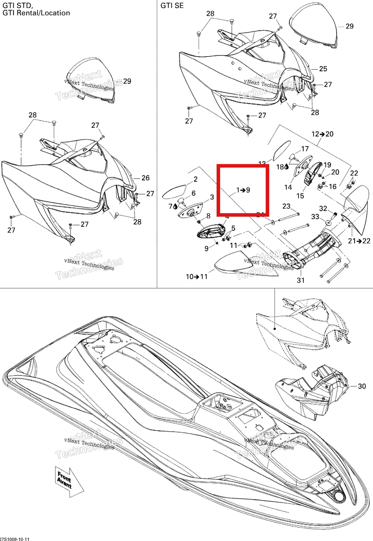 Деталь 269501633 на схеме узла 2010 Sea-Doo GTI SE 130 Body, Front View