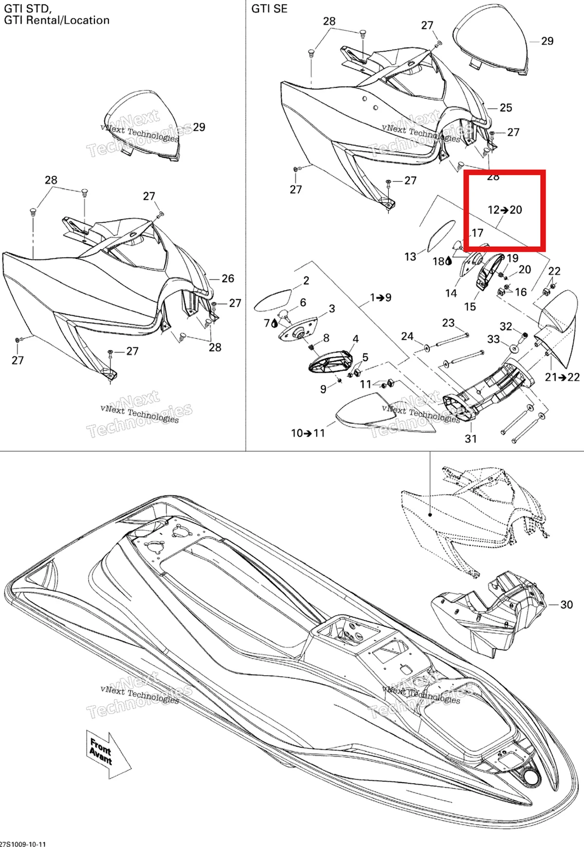 Деталь 269501634 на схеме узла 2010 Sea-Doo GTI SE 130 Body, Front View