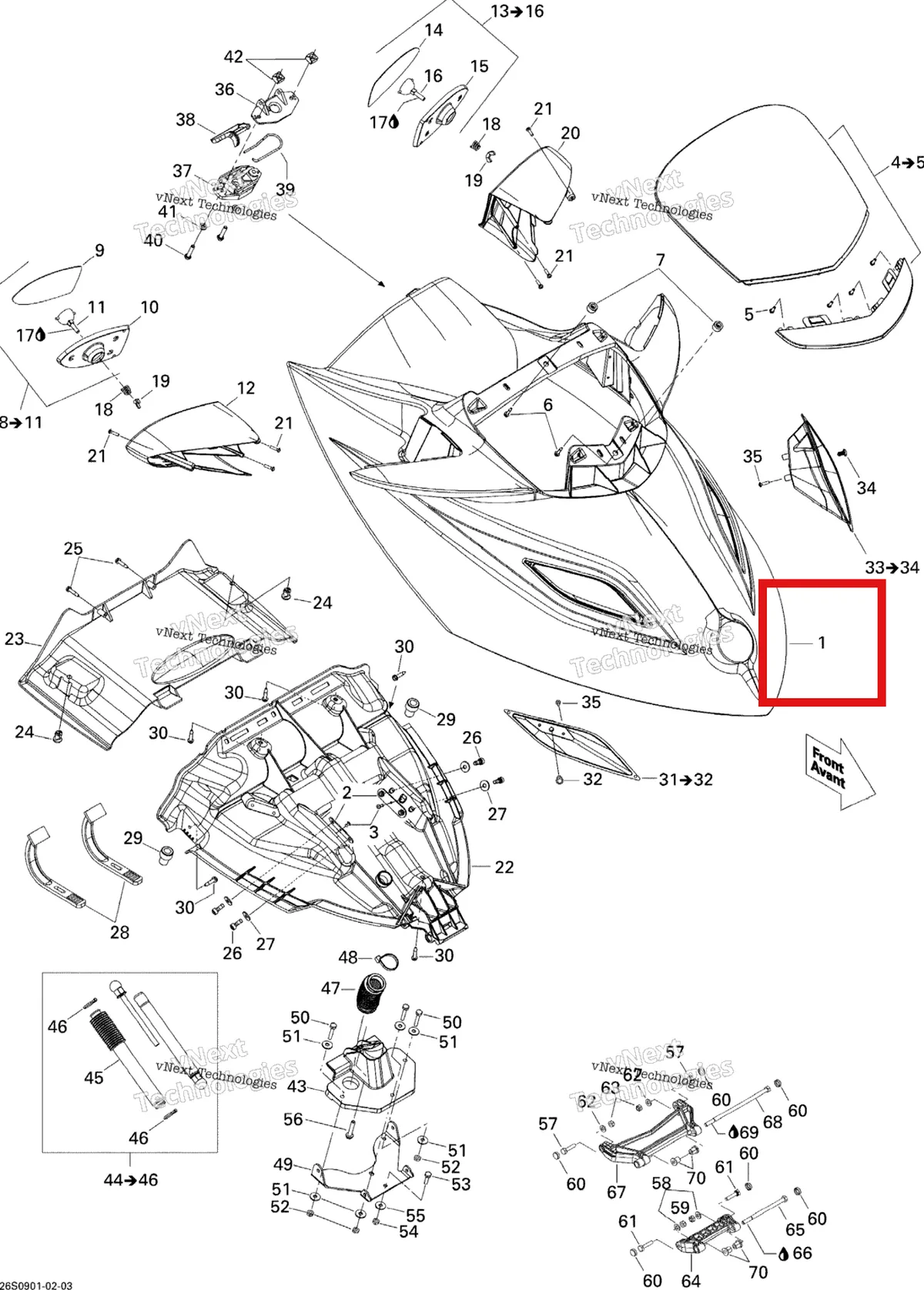 Деталь 269501667 на схеме узла 2009 Sea-Doo Wake PRO 215 Front Cover