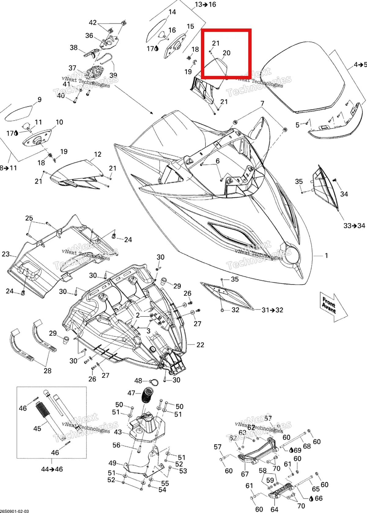 Деталь 269501670 на схеме узла 2009 Sea-Doo Wake PRO 215 Front Cover