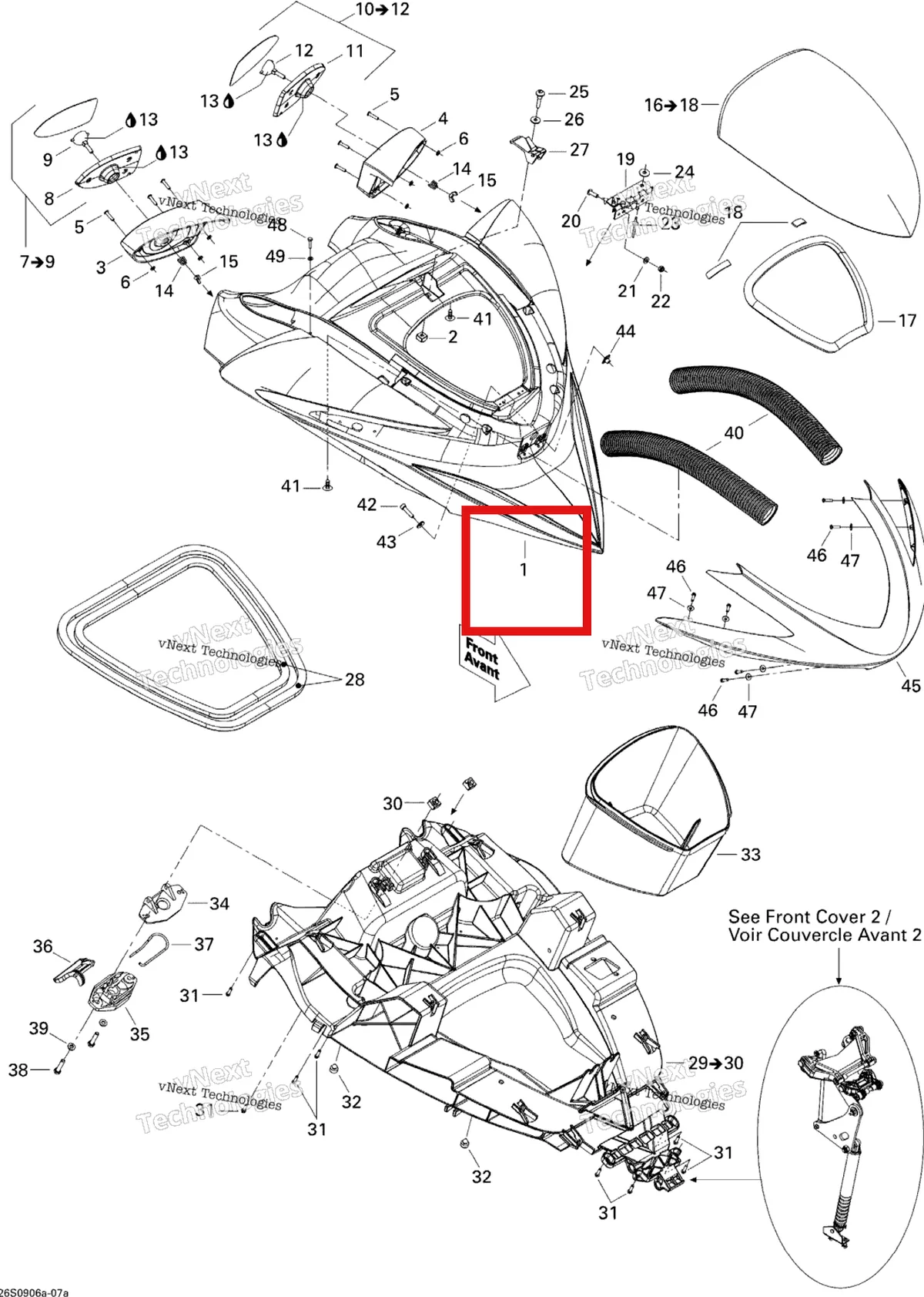 Деталь 269501678 на схеме узла 2009 Sea-Doo RXP-X 255 and 255 RS Front Storage Compartment 1