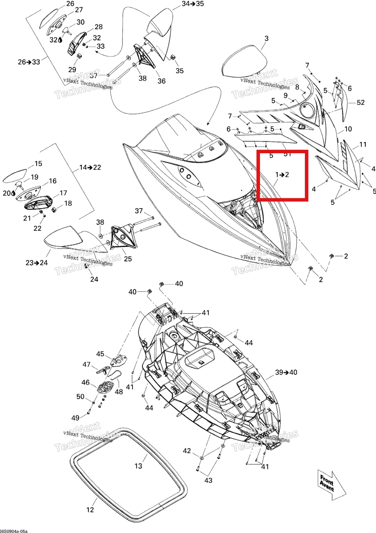 Деталь 269501685 на схеме узла 2009 Sea-Doo RXT 215 Front Storage Compartment 1