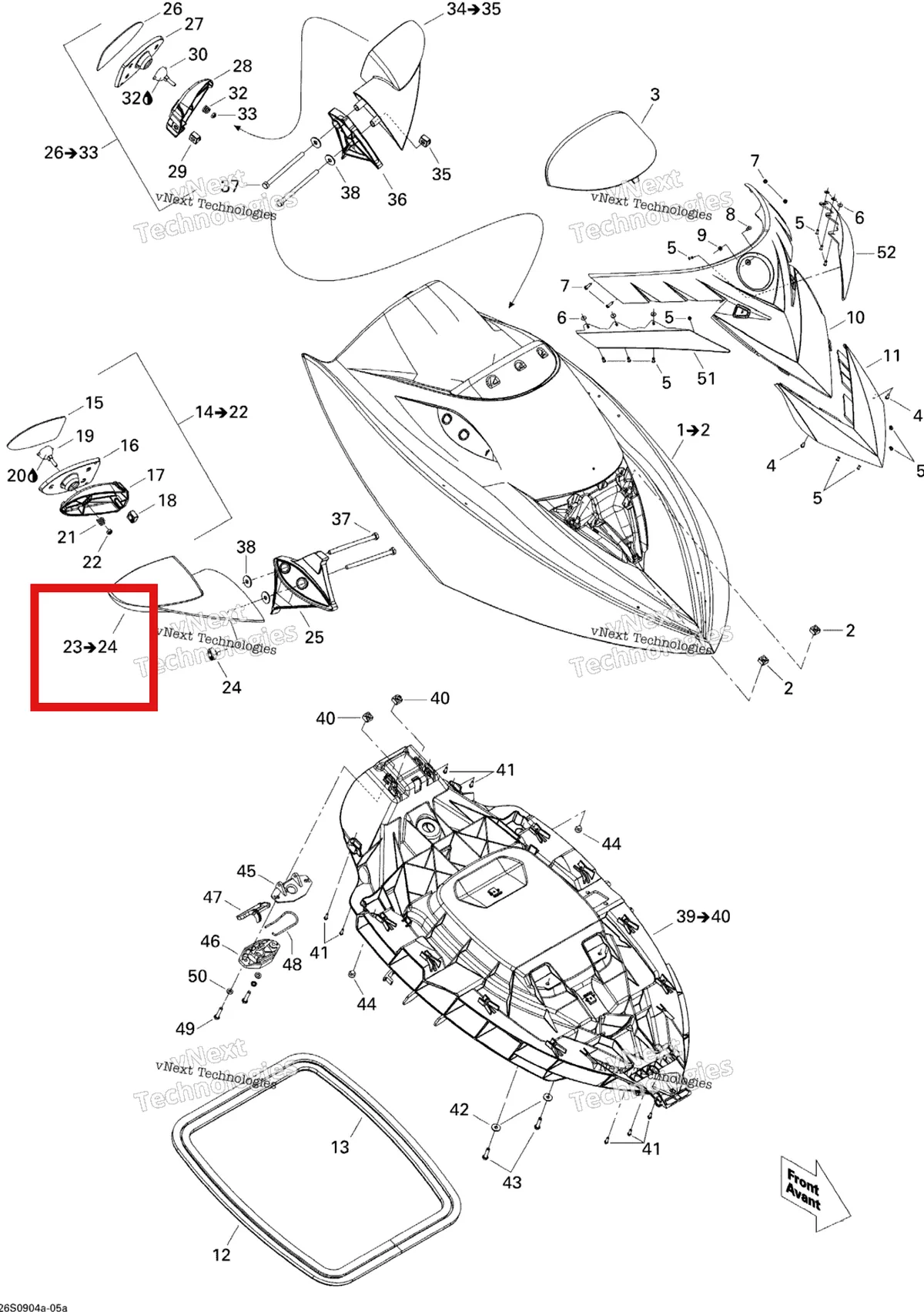 Деталь 269501687 на схеме узла 2009 Sea-Doo RXT 215 Front Storage Compartment 1