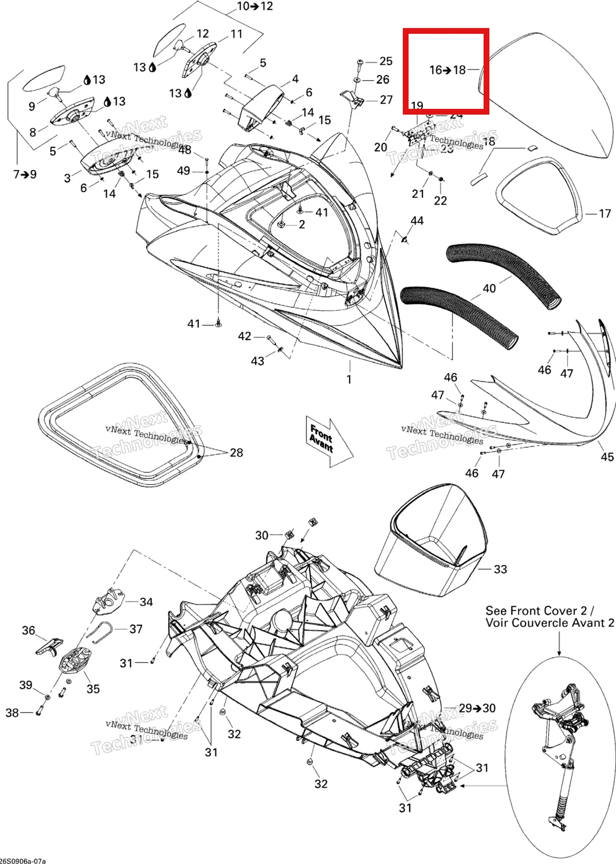 Деталь 269501729 на схеме узла 2009 Sea-Doo RXP 215 Front Storage Compartment 1