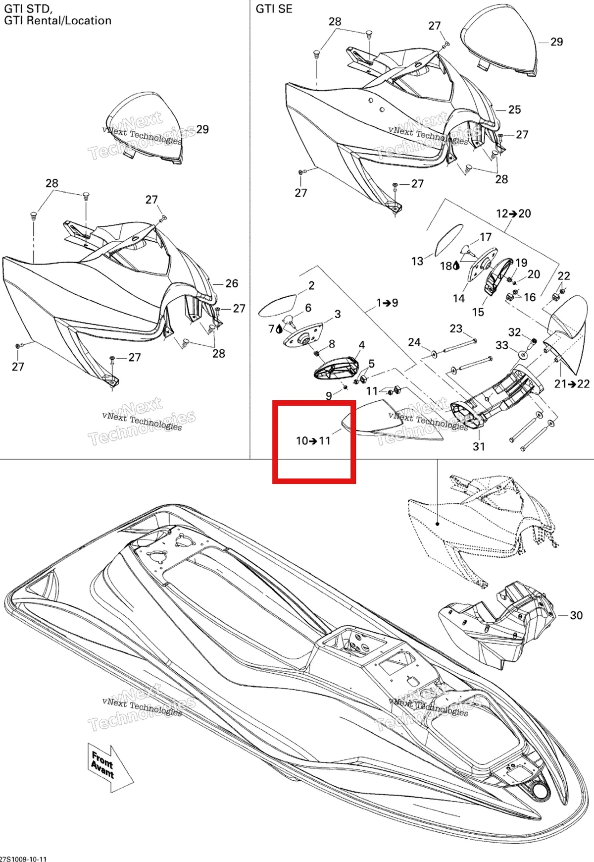 Деталь 269501731 на схеме узла 2010 Sea-Doo GTI SE 130 Body, Front View