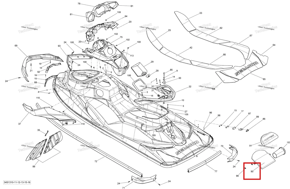 Деталь 269501744 на схеме узла 2013 Sea-Doo GTS 130 & RENTAL Body
