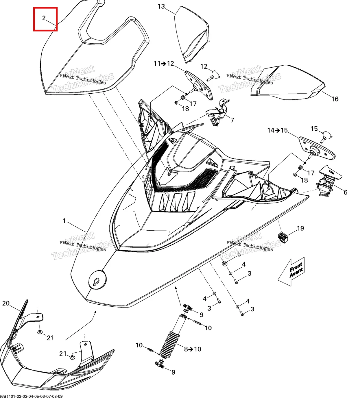 Деталь 269501770 на схеме узла 2011 Sea-Doo RXT aS X & aS XRS 260 Front Cover