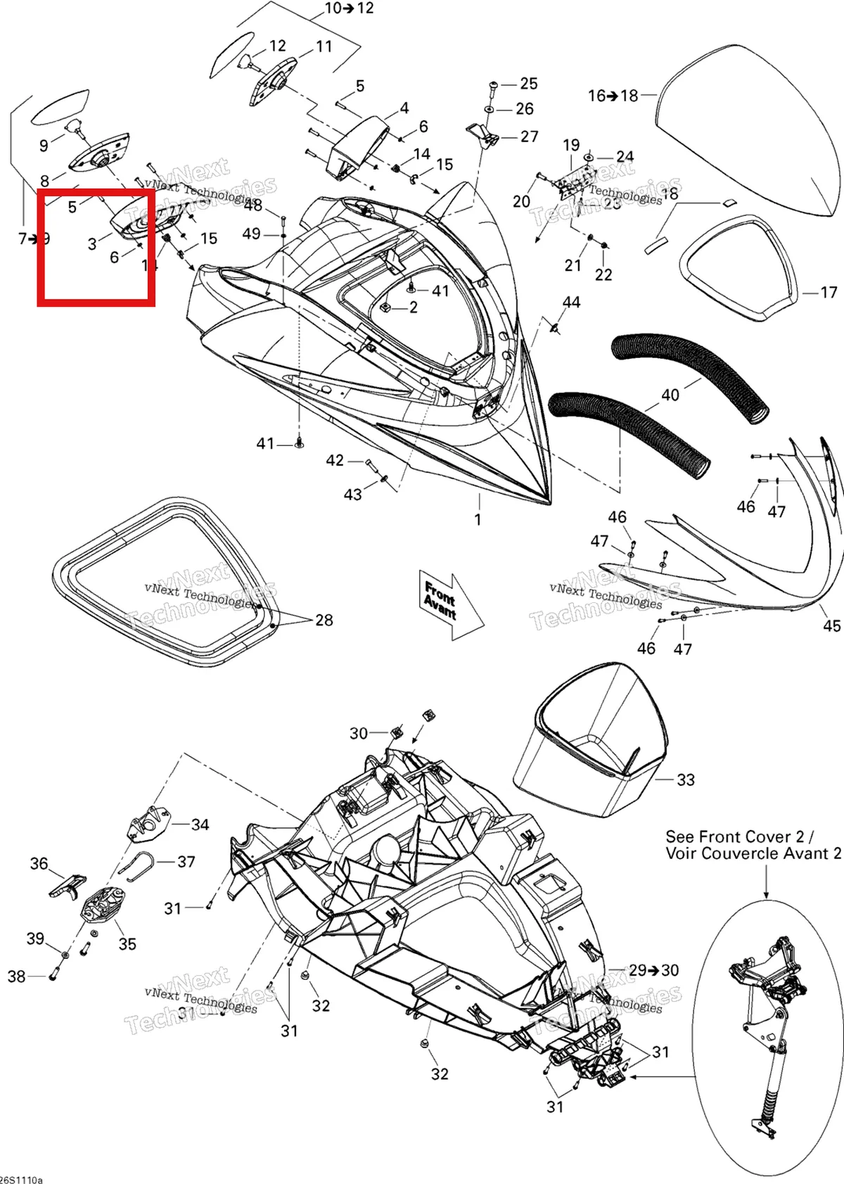 Деталь 269501775 на схеме узла 2011 Sea-Doo RXP-X 255 & RS Front Cover 1
