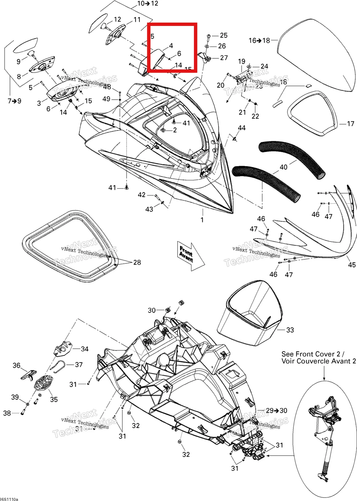 Деталь 269501776 на схеме узла 2011 Sea-Doo RXP-X 255 & RS Front Cover 1