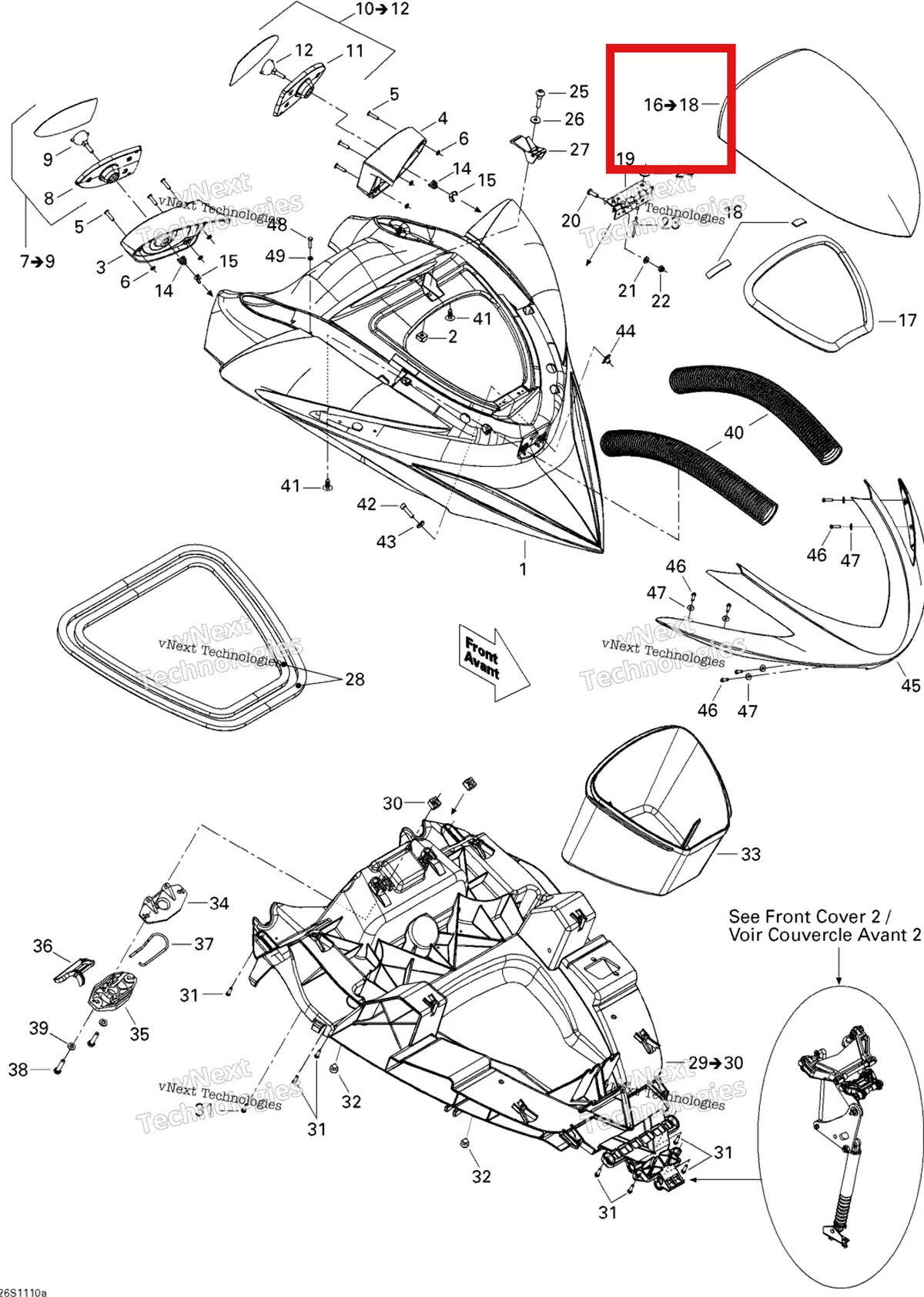 Деталь 269501777 на схеме узла 2011 Sea-Doo RXP-X 255 & RS Front Cover 1