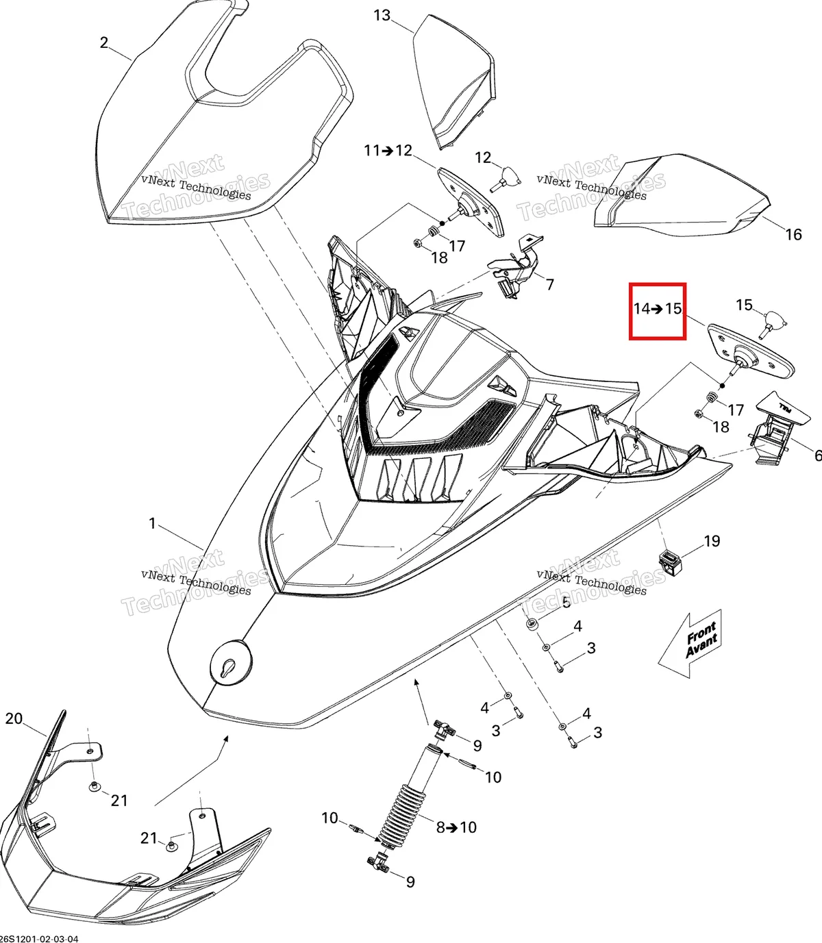 Деталь 269501846 (Левый зеркало в сборе включает 14 to 15 Sea-Doo GTX 215 (2012) (269501846)) на схеме узла Front Cover