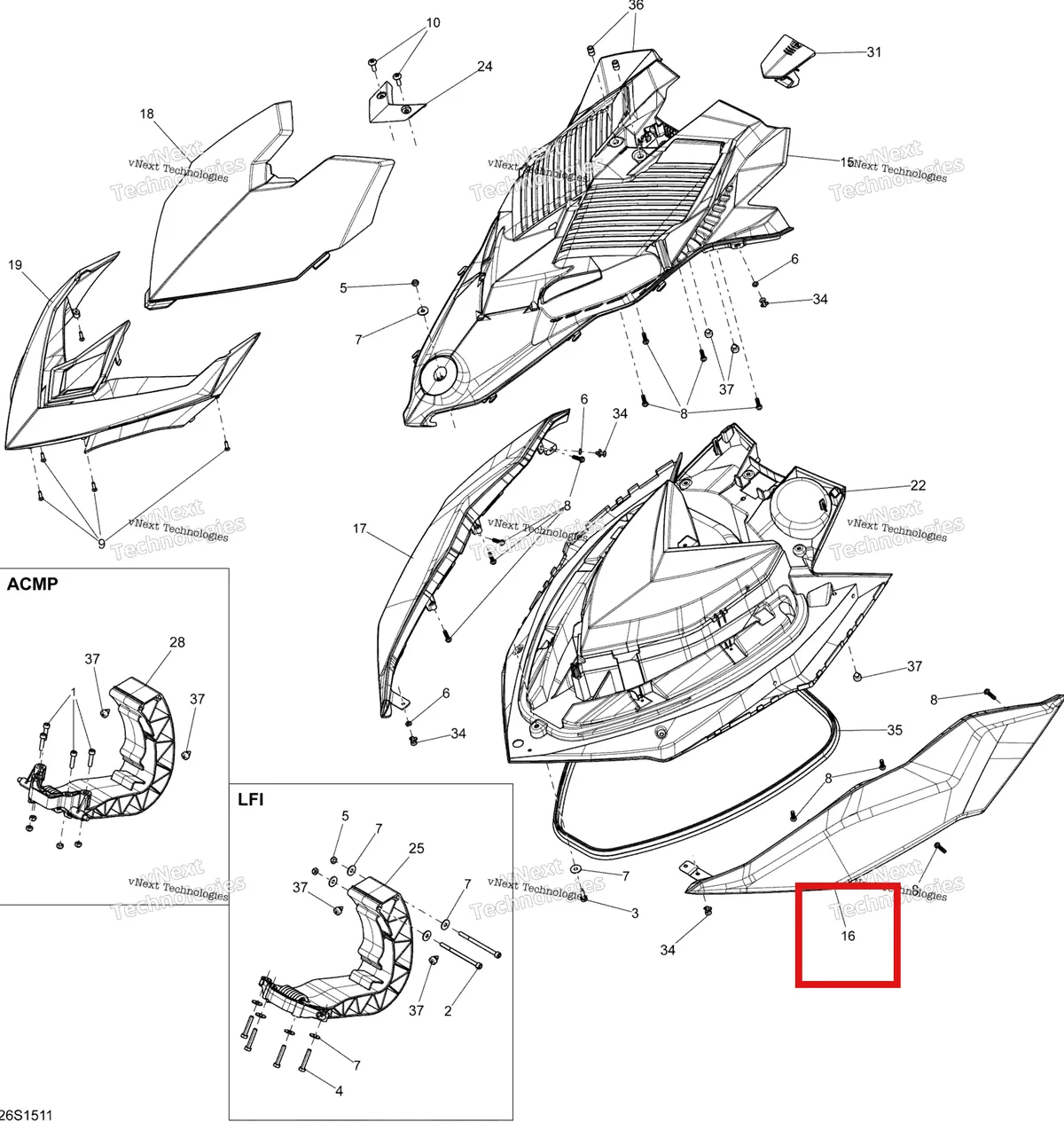 Деталь 269501866 на схеме узла 2015 Sea-Doo RXP-X 260 & RS Front Cover