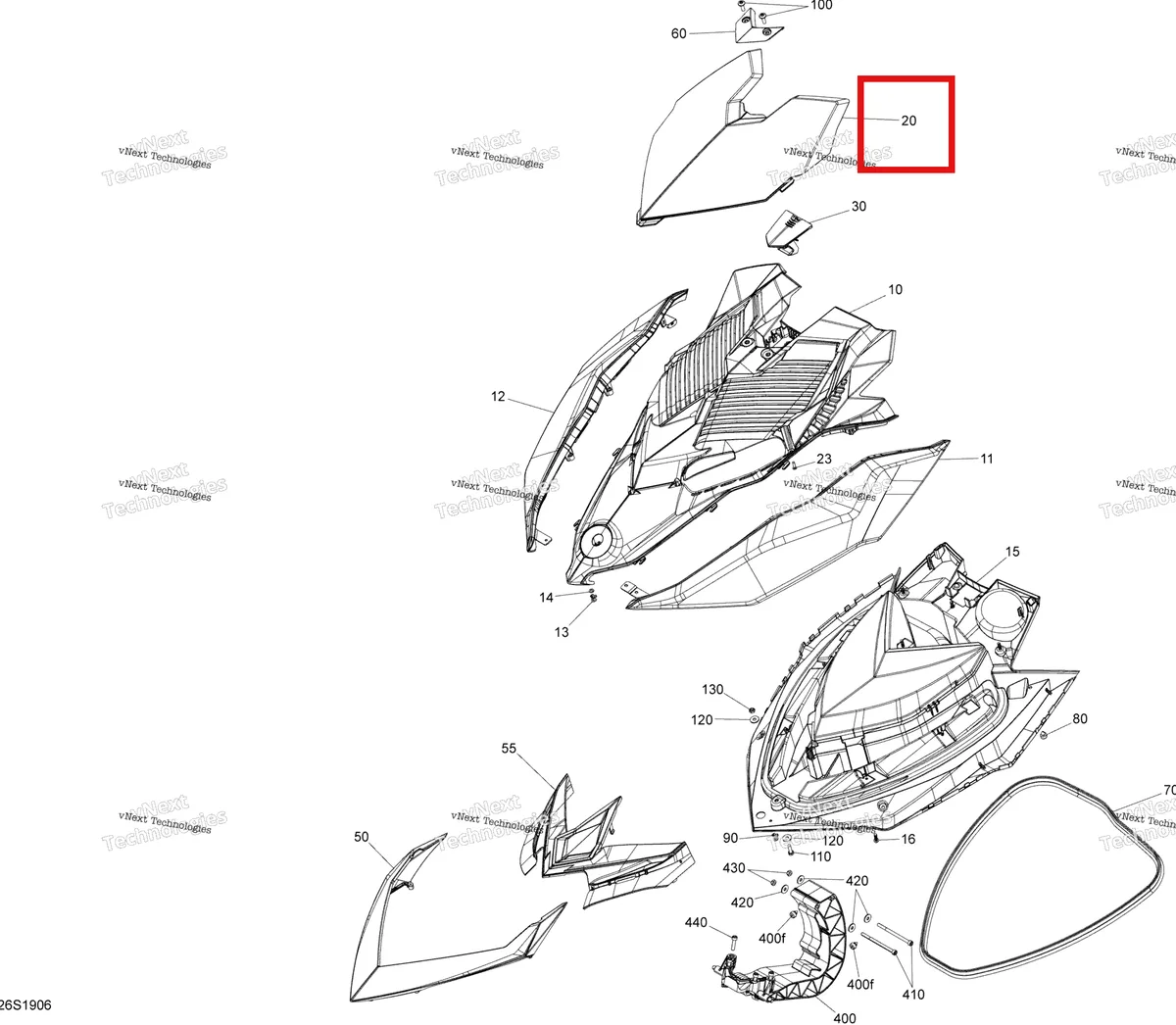 Деталь 269501868 на схеме узла 2019 Sea-Doo RXP 300 Front Cover