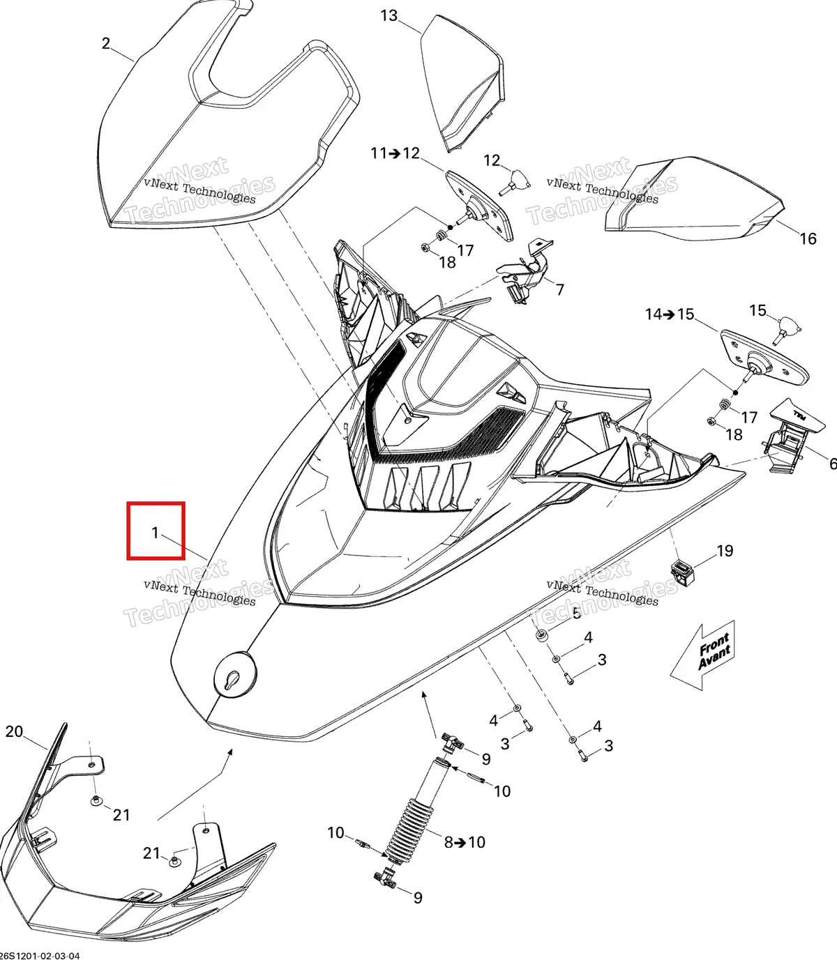 Деталь 269501885 (Капот в сборе белый Sea-Doo GTX 215 (2012) (269501885)) на схеме узла Front Cover