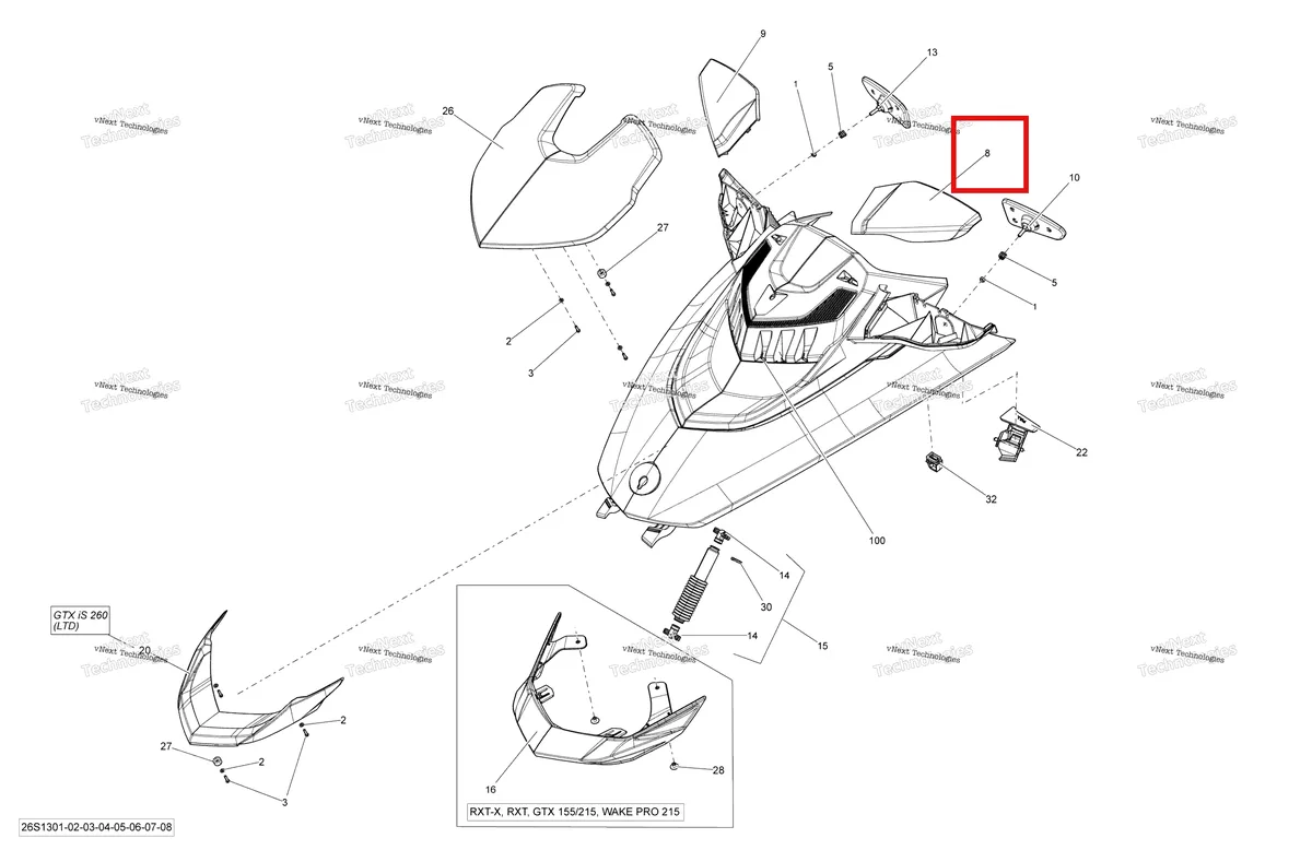 Деталь 269501892 на схеме узла 2013 Sea-Doo RXT 260 & RS Front Cover